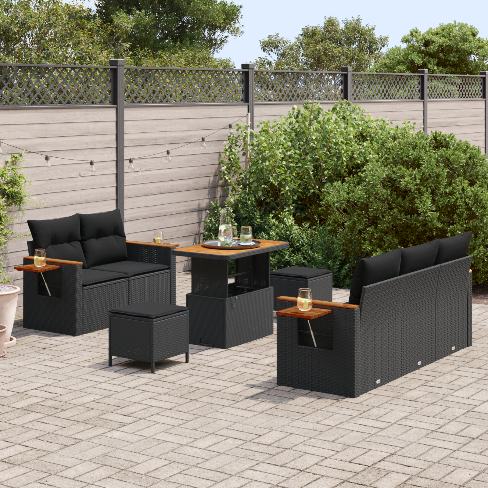 vidaXL 8-delige tuinsofa set met kussens - zwart poly rattan en acacia
