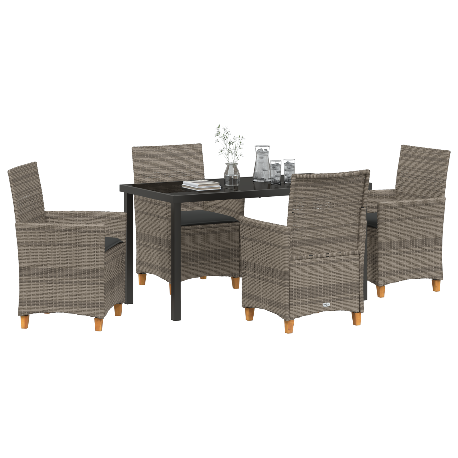 vidaXL 5-delige Tuin Eetset met Kussens Grijs Poly Rattan