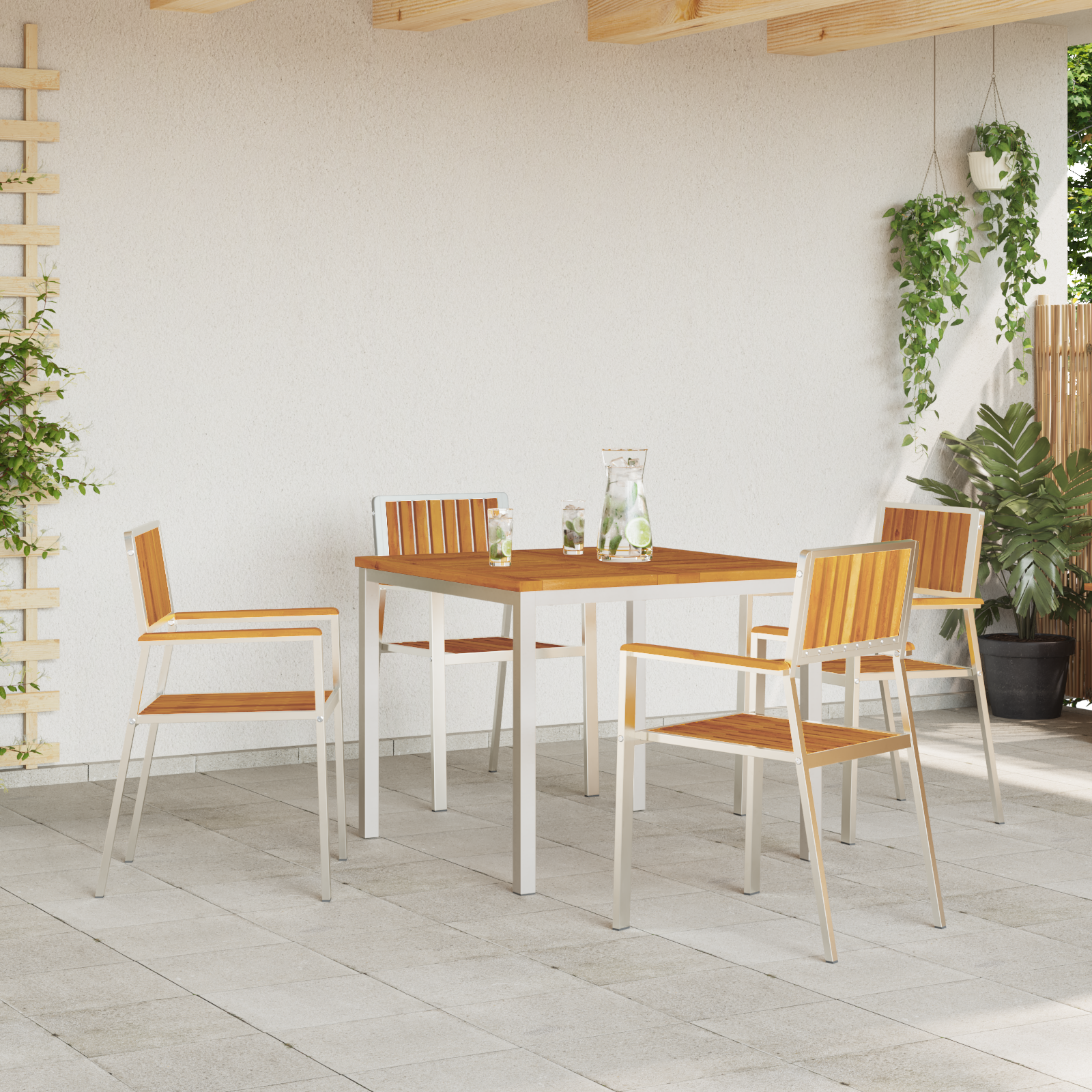 vidaXL Stapelbare Tuinstoelen 4 stuks Massief Acaciahout en RVS