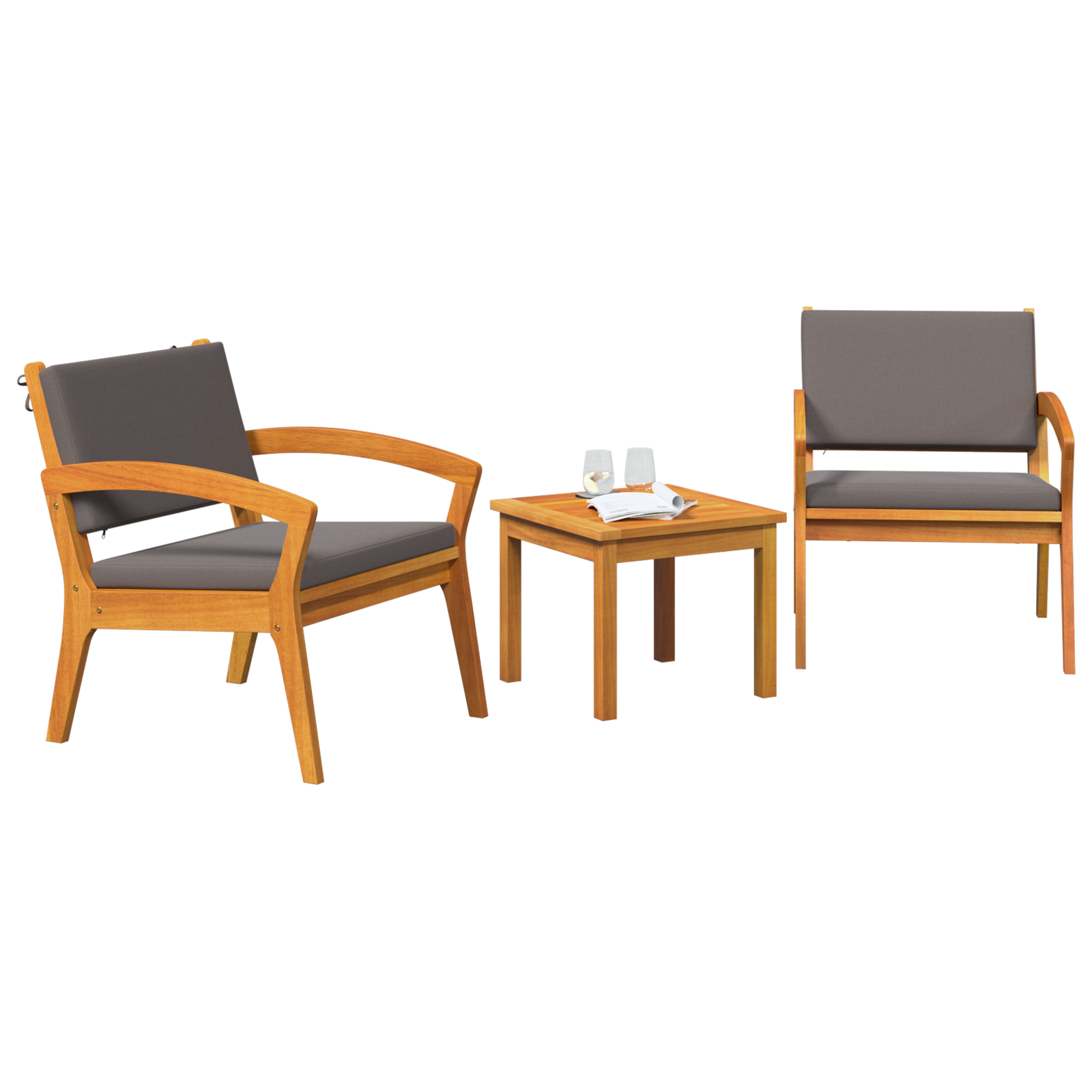 vidaXL 3-delige Bistroset met kussens massief acaciahout