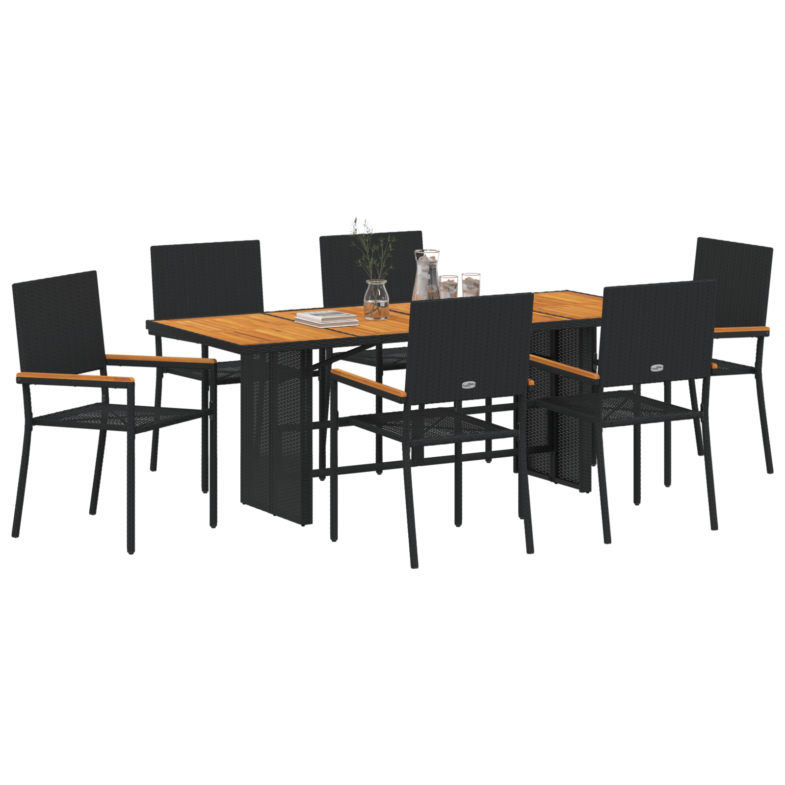 vidaXL 7-delige Tuinset poly rattan zwart