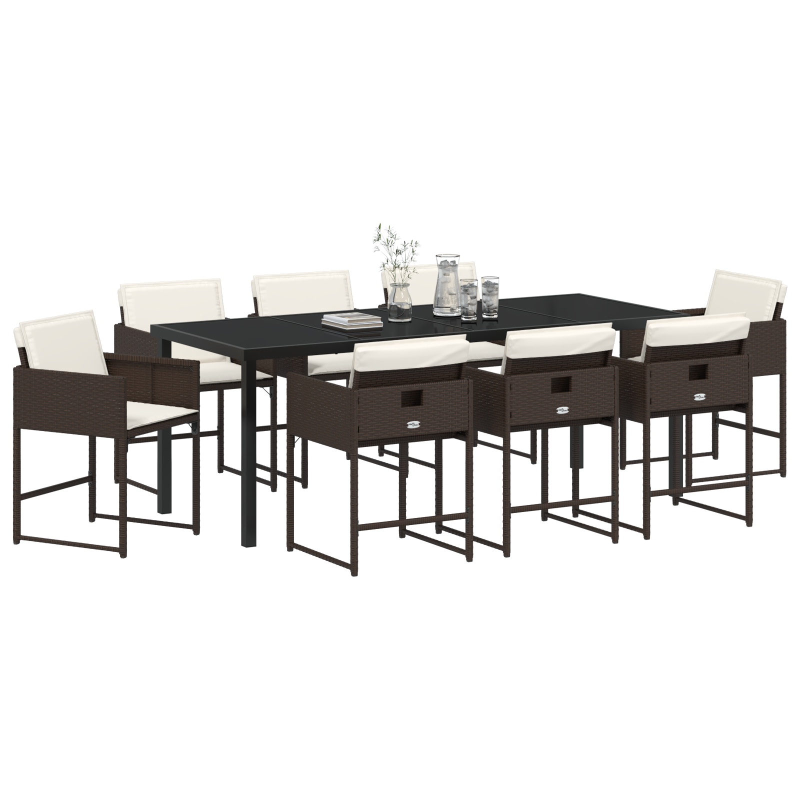 vidaXL 9-delige tuinset met kussens in bruin poly rattan
