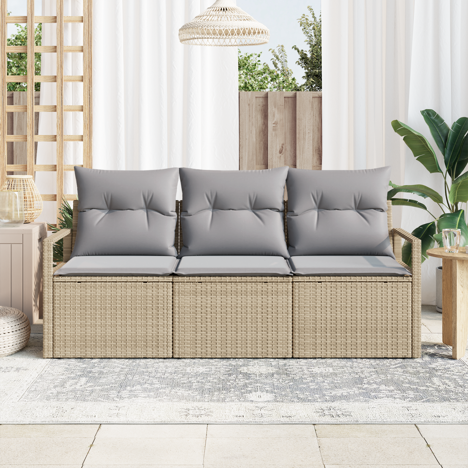 vidaXL 3-delige Tuinbankenset met kussens poly rattan beige
