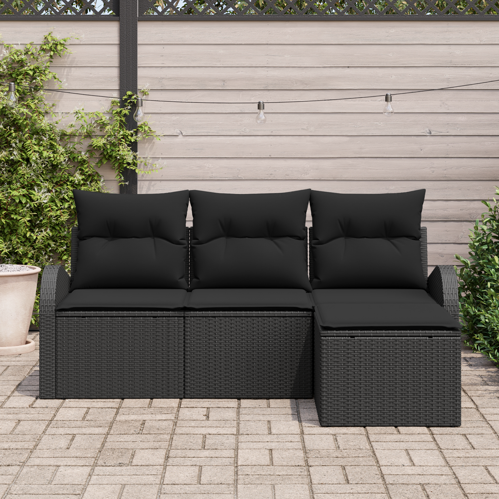 vidaXL 4-delige tuinset met kussens - zwart poly rattan