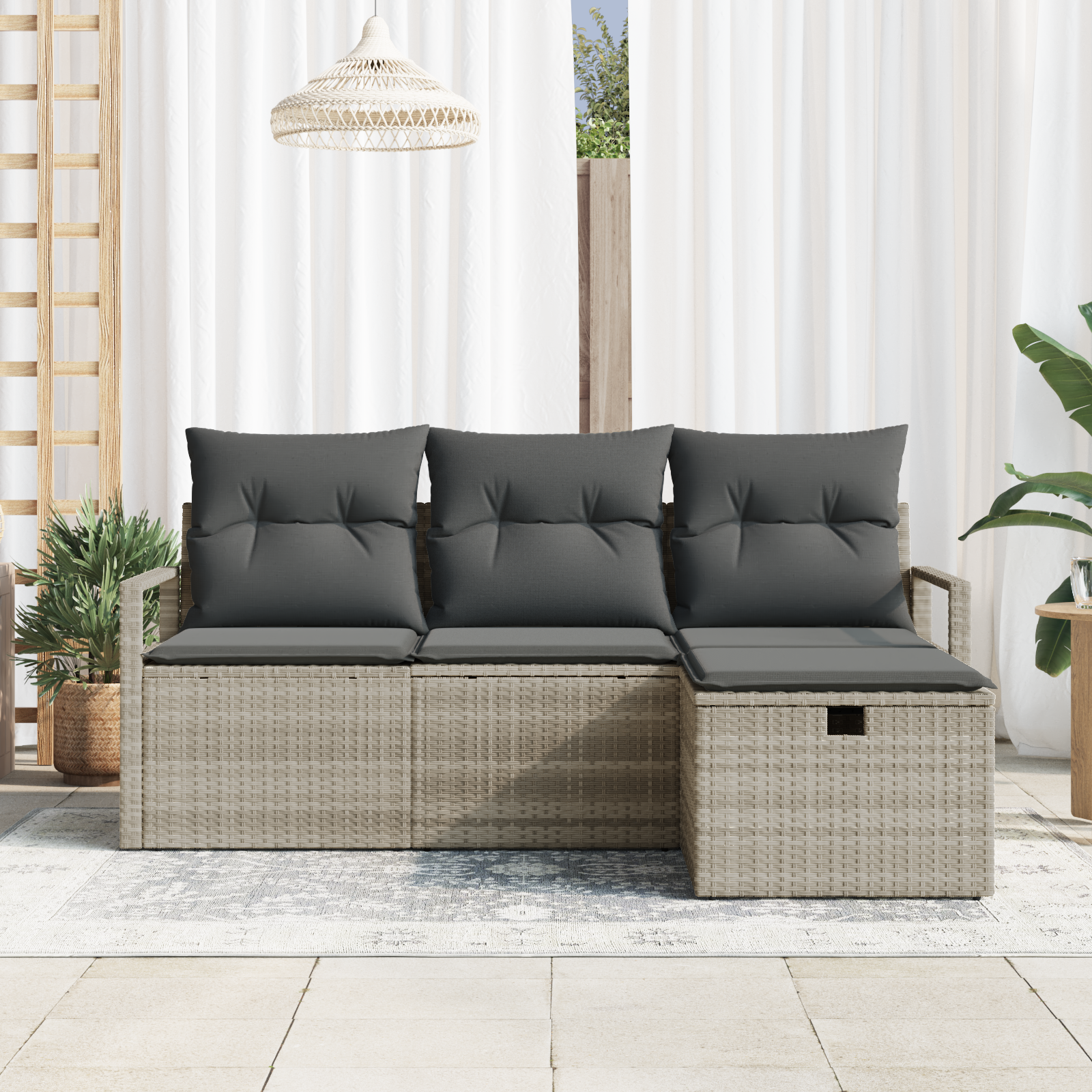 vidaXL 4-delige tuinset met kussens lichtgrijs poly rattan