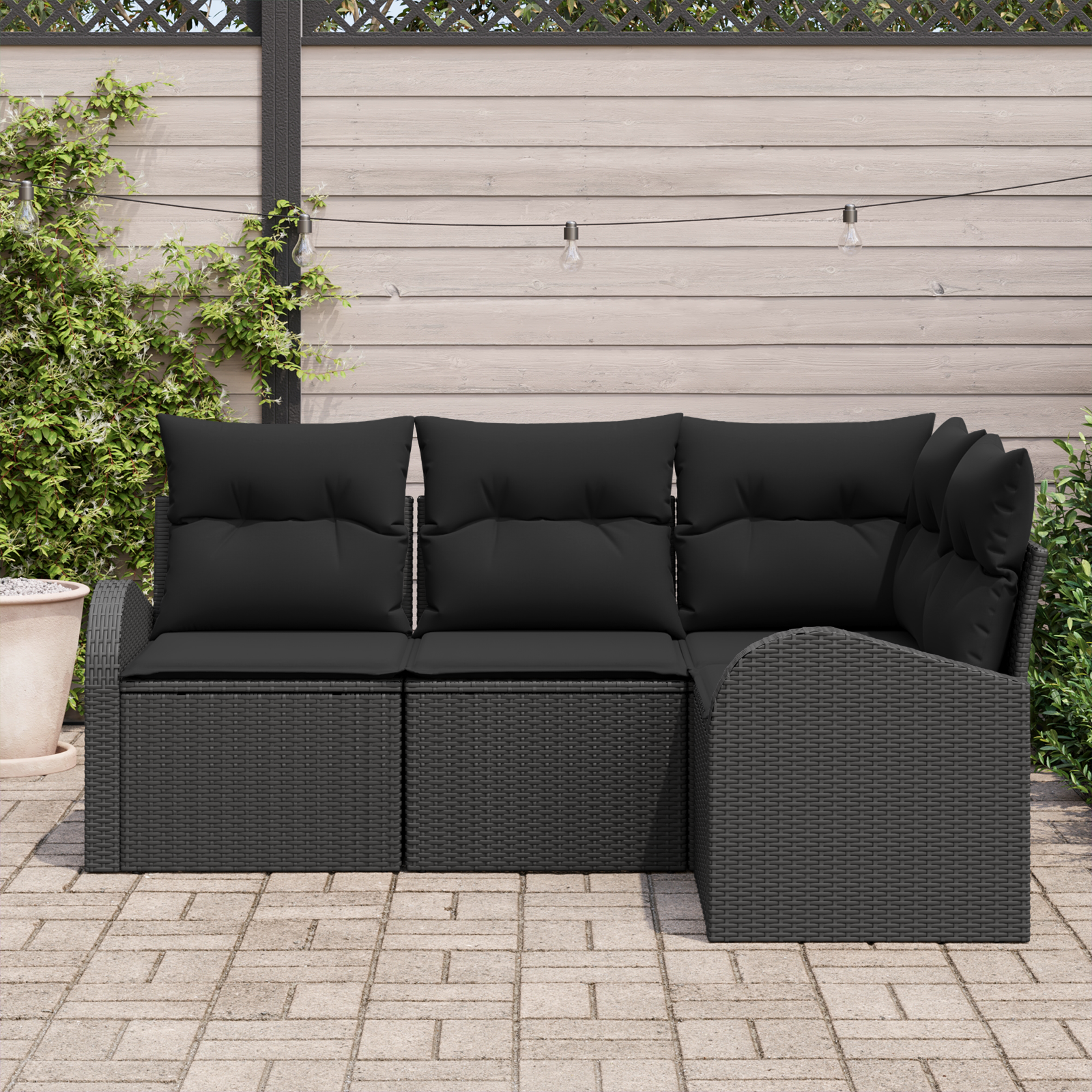 vidaXL 4-delige tuinsofa set met kussens zwart poly rattan