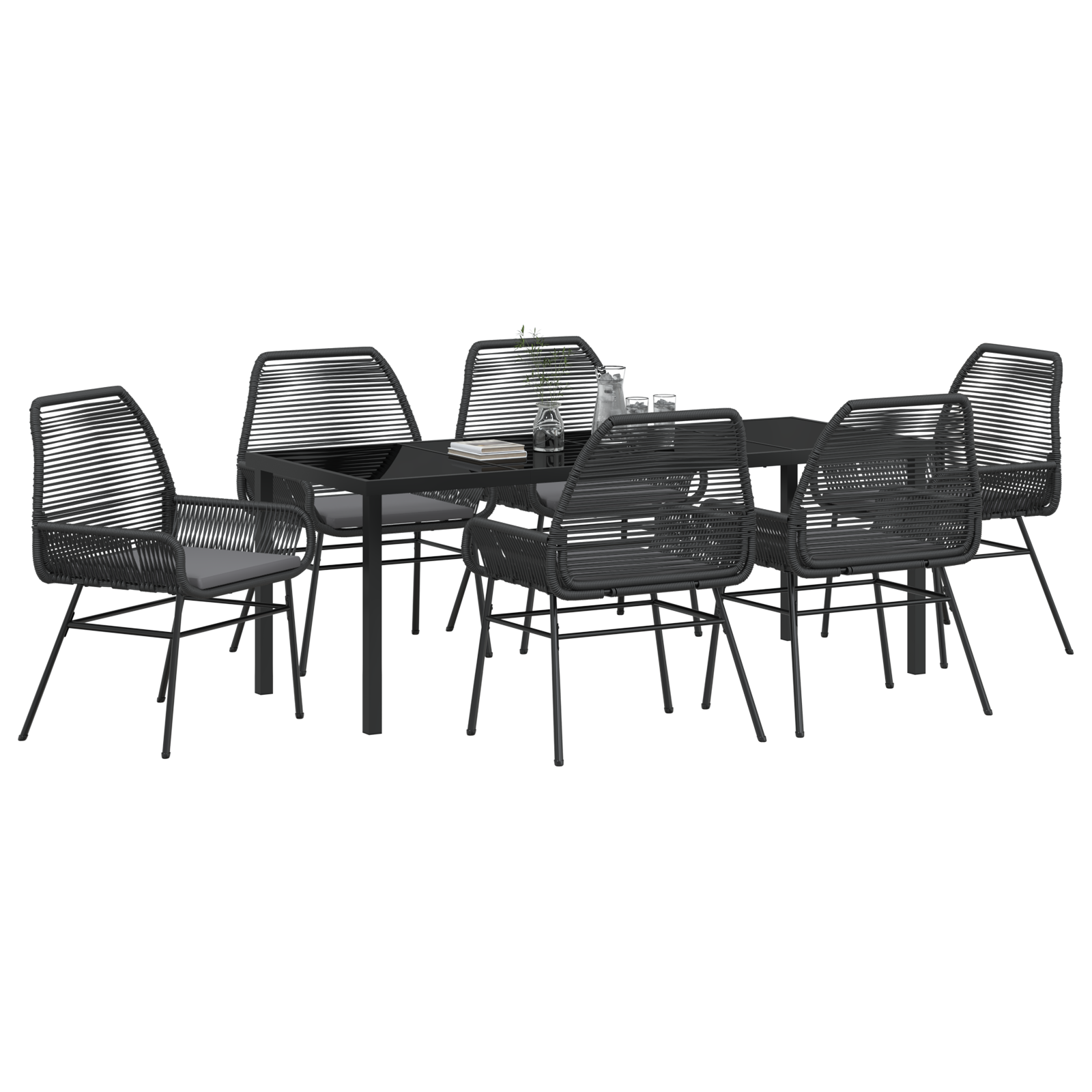 vidaXL 7-delige tuinset met kussens - zwart poly rattan