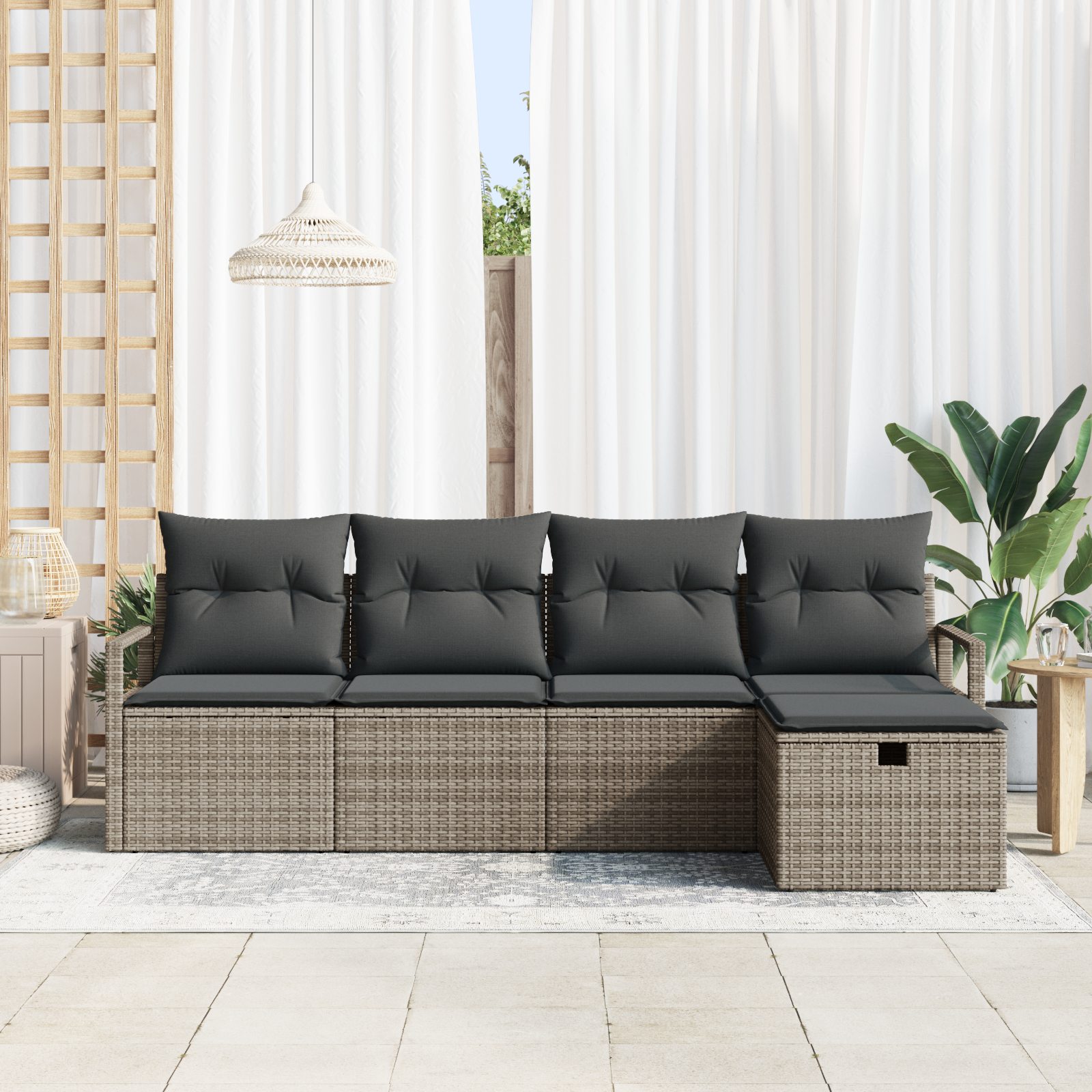 vidaXL 5-delige tuinset met kussens in grijs van poly rattan