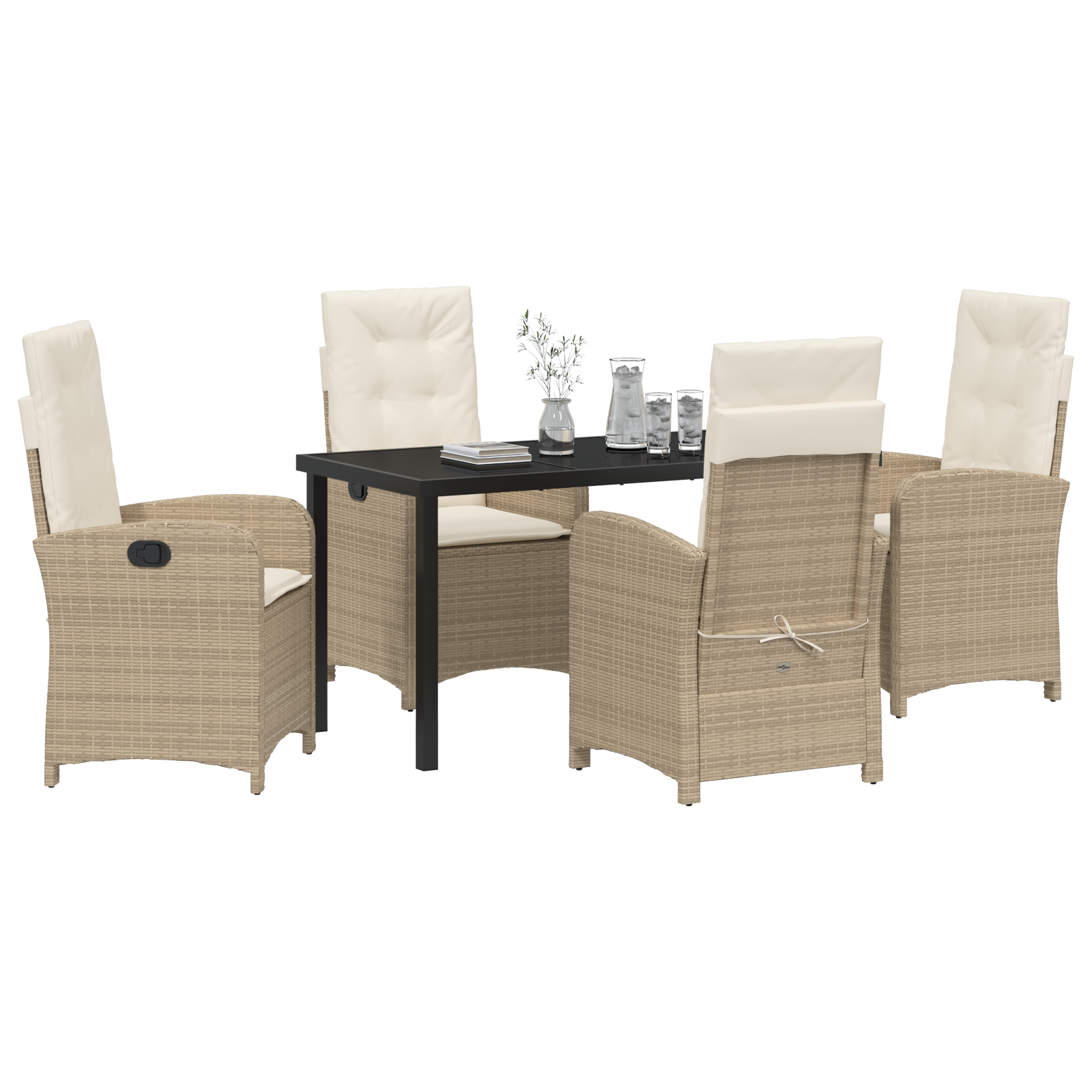 vidaXL 5-delige eetset voor in de tuin met kussens, beige poly rattan