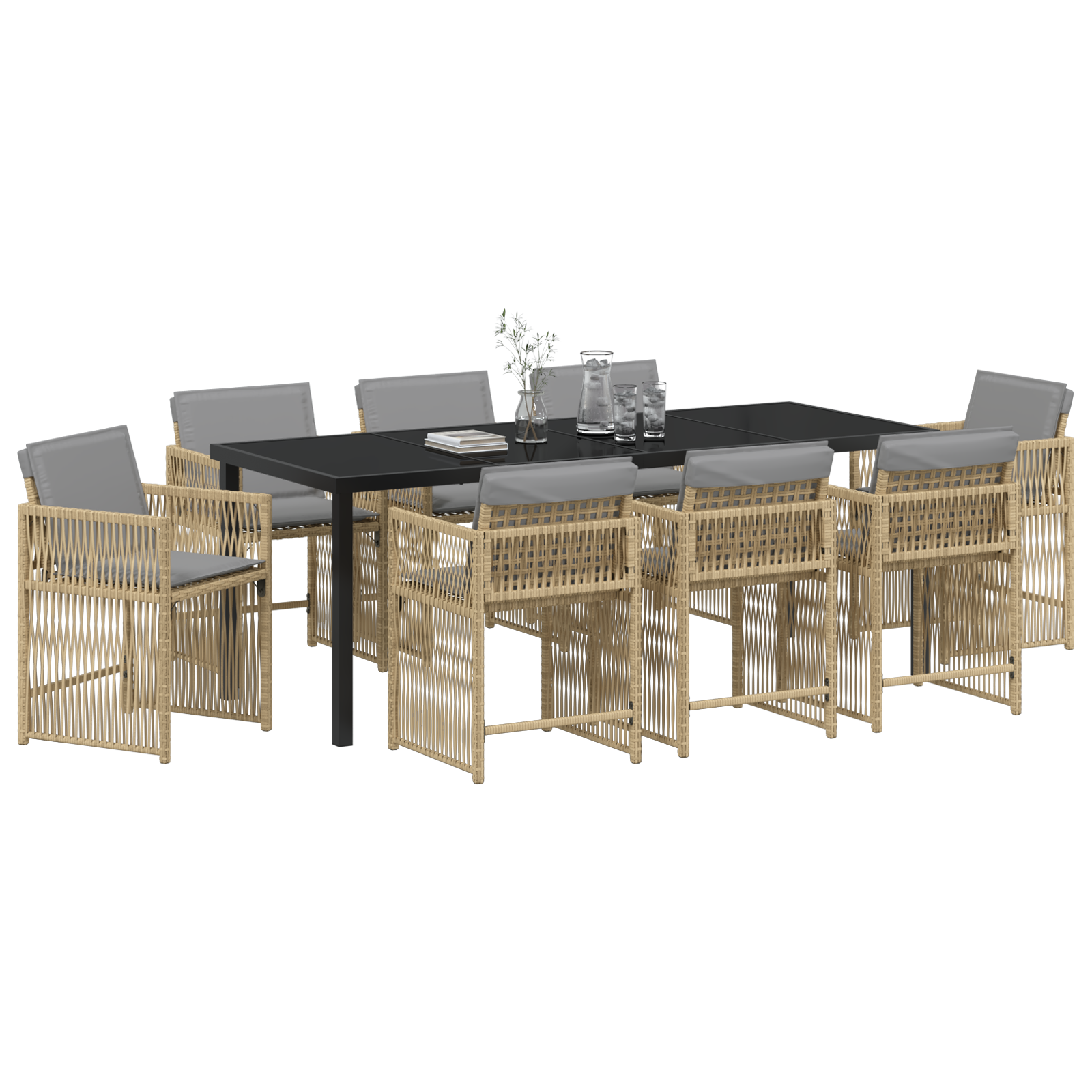 vidaXL 9-delige tuinset met kussens in Beige Poly Rattan