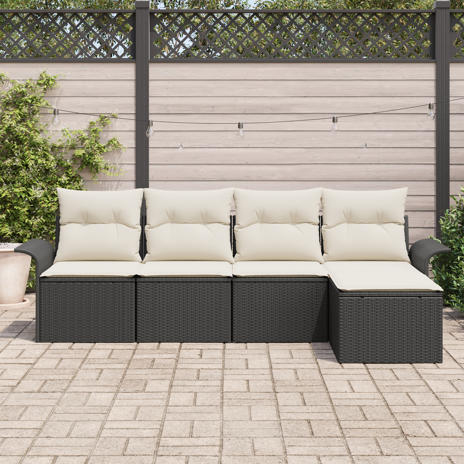 vidaXL 5-delige Tuinbankenset met kussens poly rattan zwart