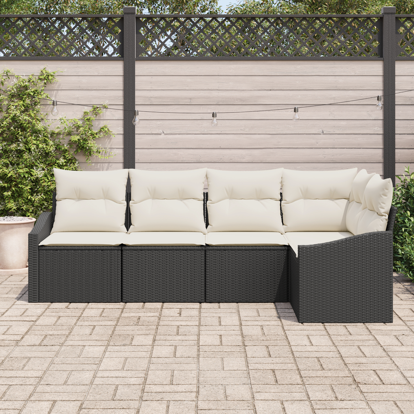 vidaXL 5-delige tuinset met kussens zwart wicker