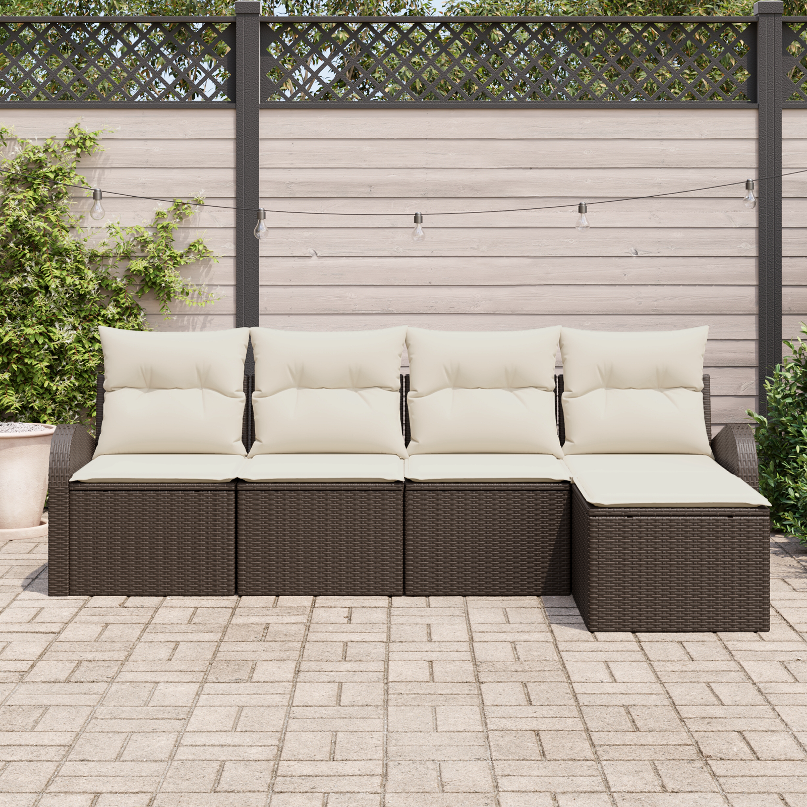 vidaXL 5-delige tuinset met kussens bruin poly rattan