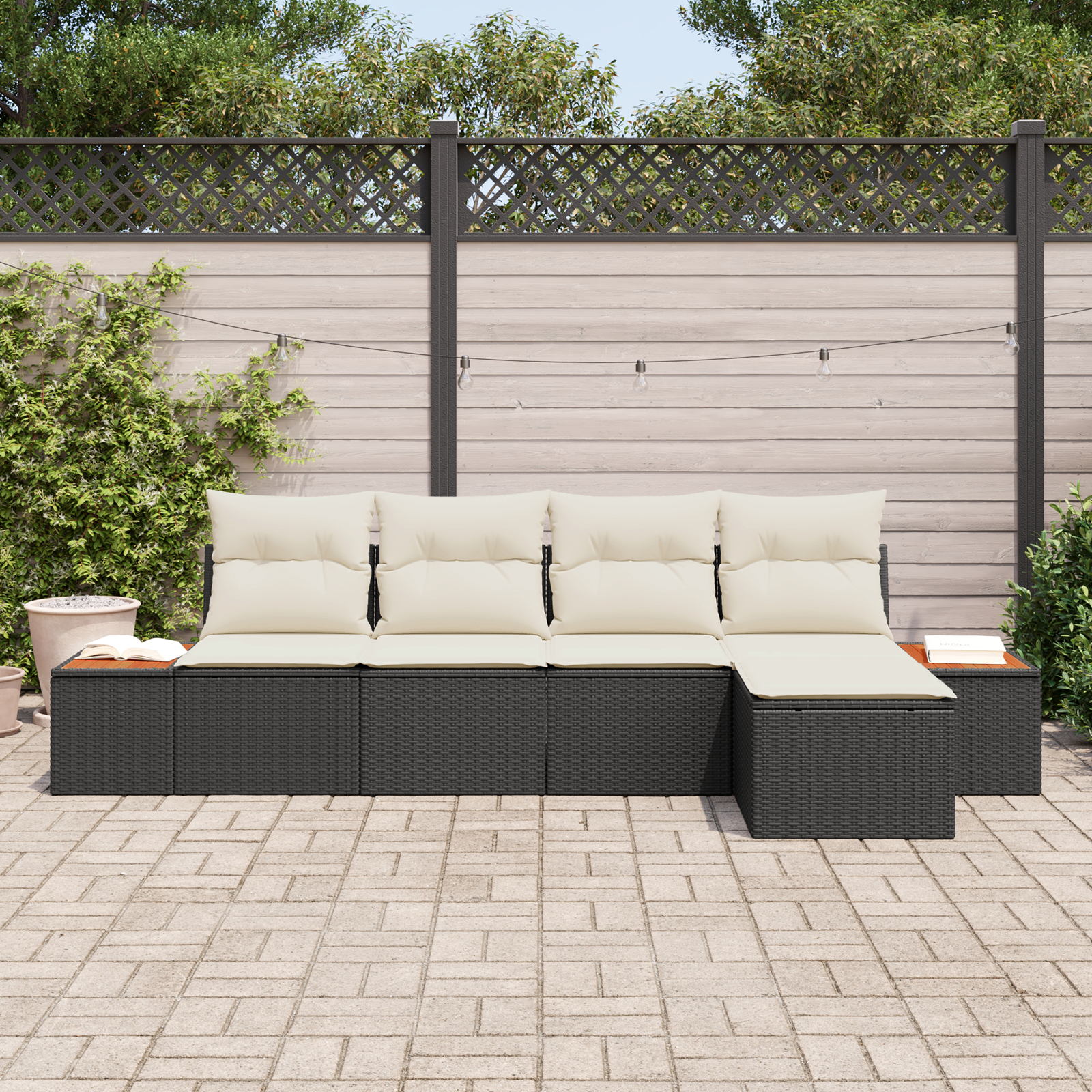 vidaXL 5-delige tuinset met kussens zwart poly rattan acacia
