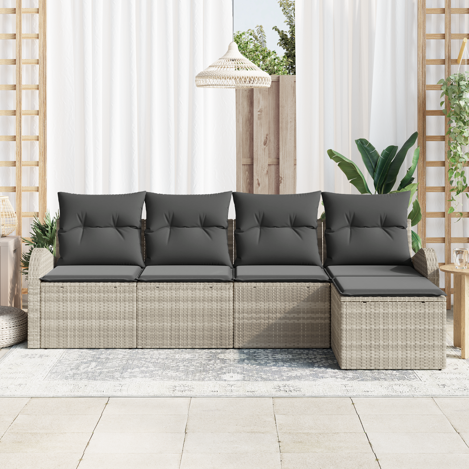 vidaXL 5-delige tuinset met kussens in lichtgrijs poly rattan