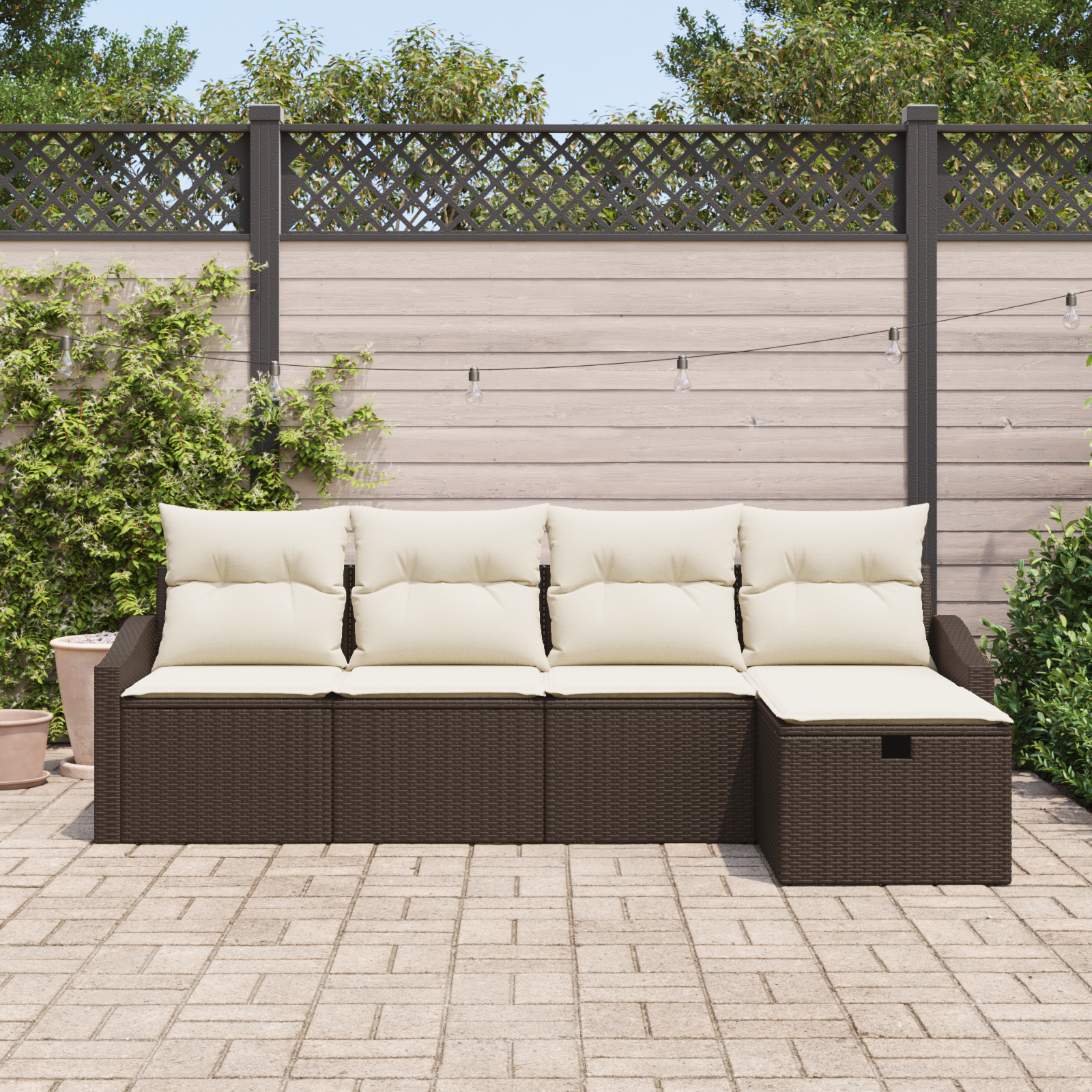 vidaXL 5-delige Tuinbankenset met kussens poly rattan bruin