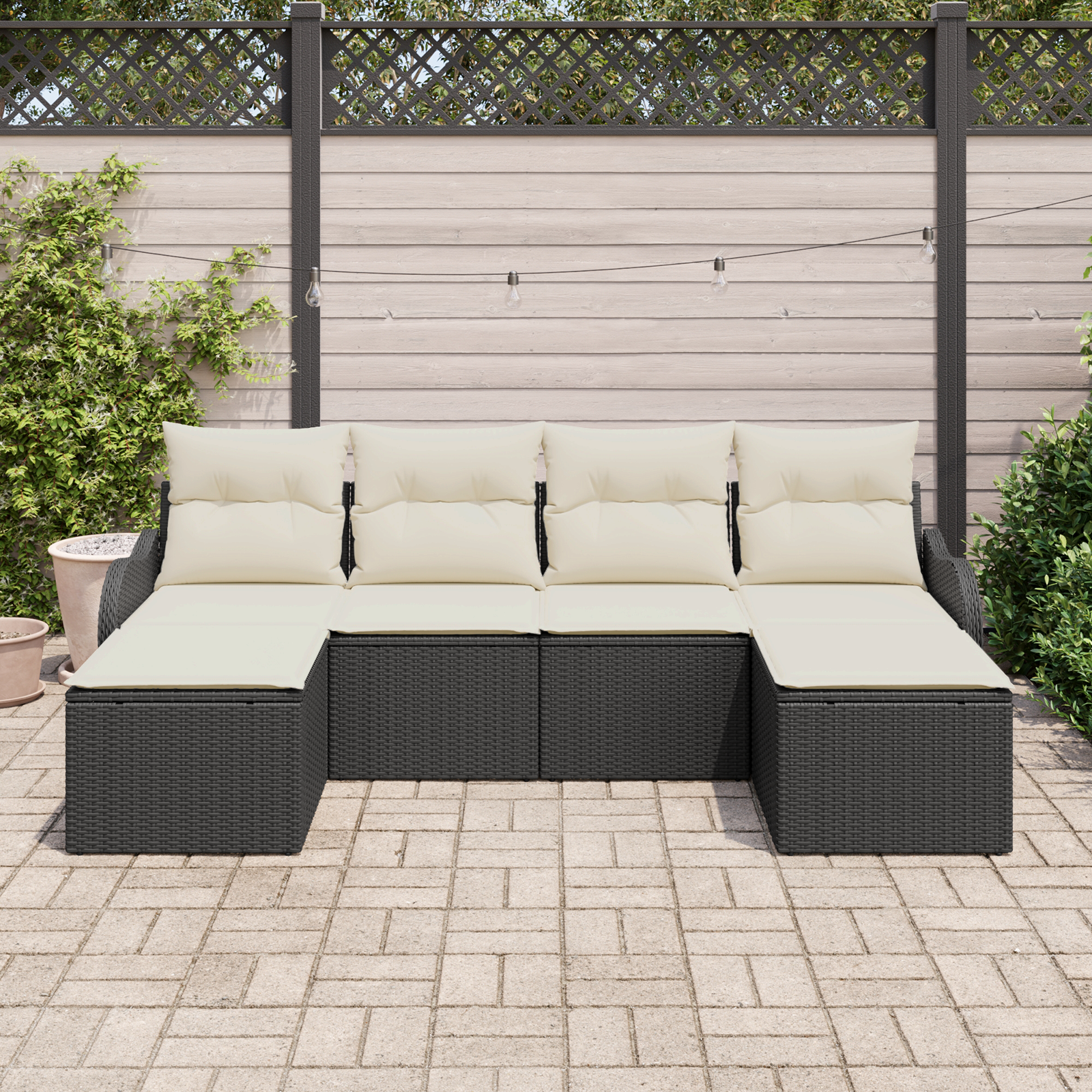 vidaXL 6-delige tuinset met kussens in zwart poly rattan