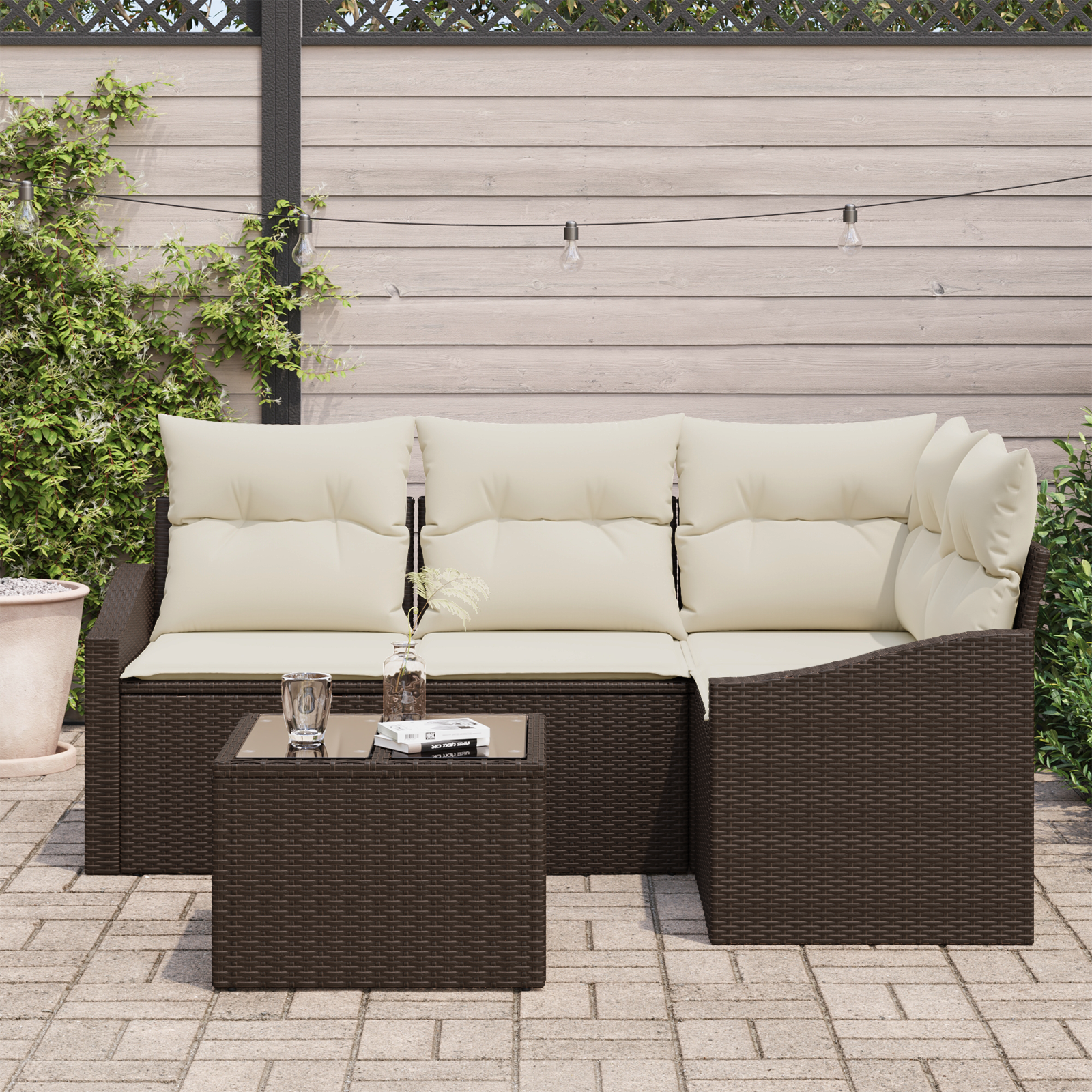 vidaXL 4-delige Tuinbankenset met kussens poly rattan grijs