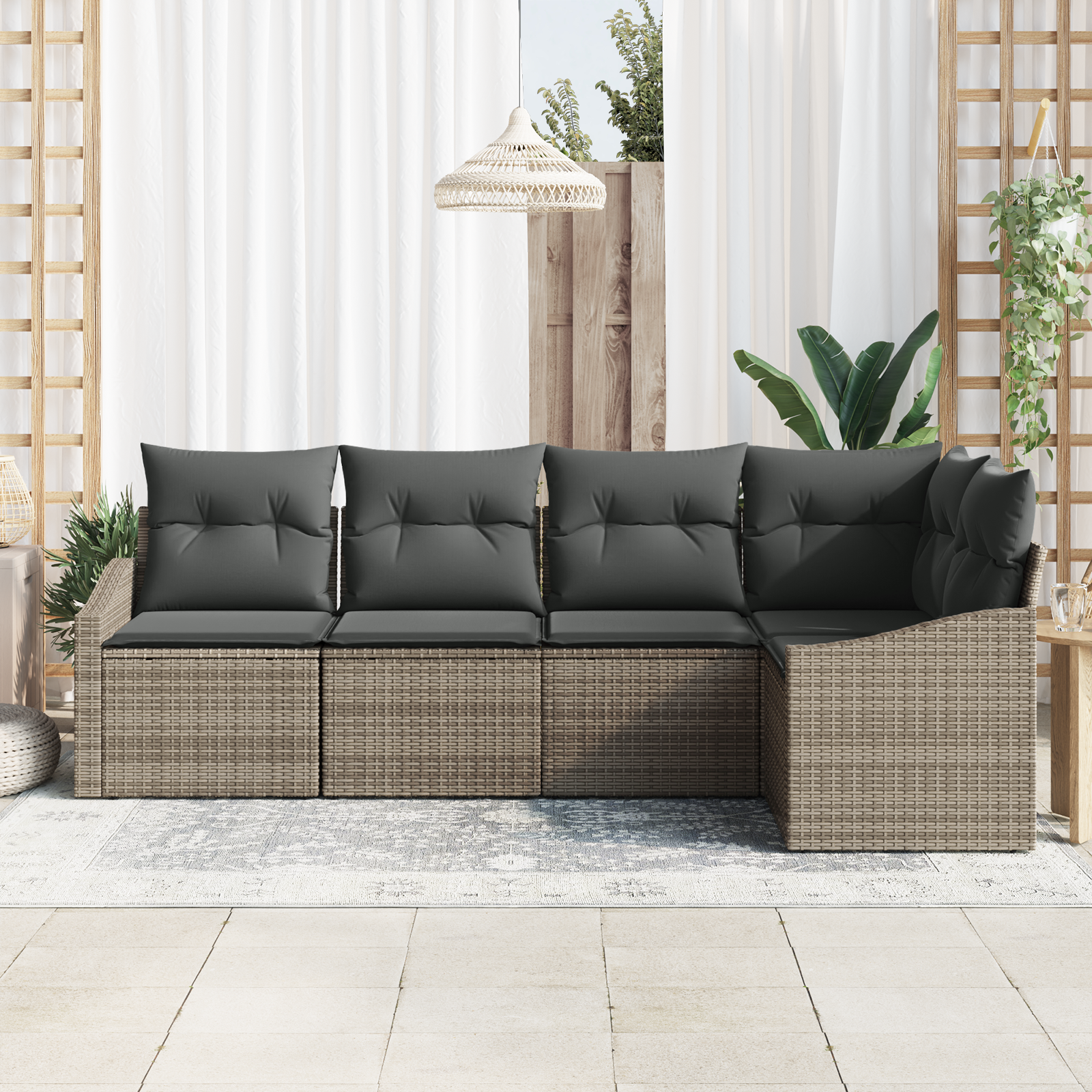 vidaXL 5-delige Tuinset met kussens poly rattan grijs