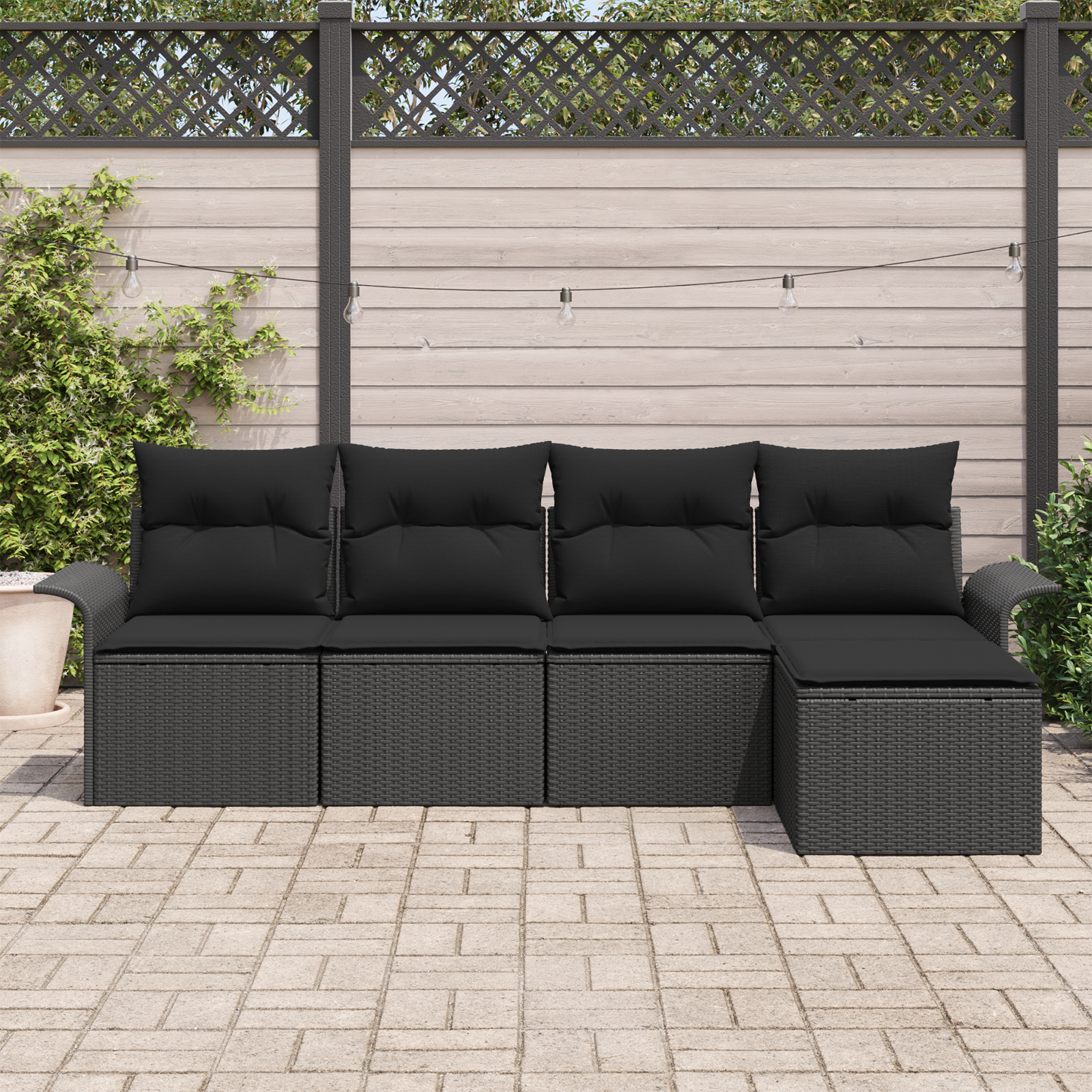 vidaXL 5-delige Tuinbankenset met kussens poly rattan zwart