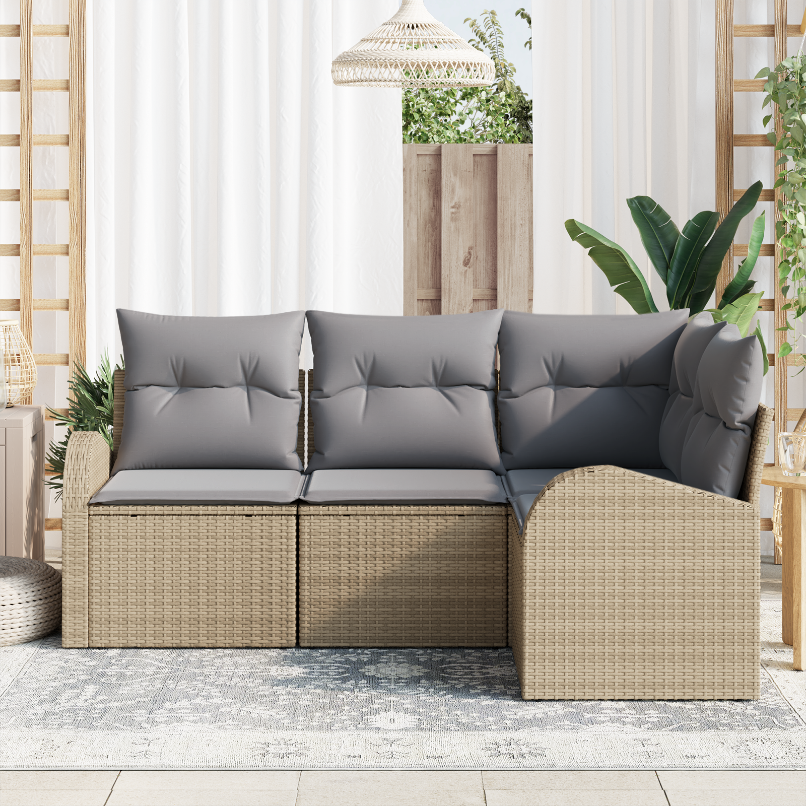 vidaXL 4-delige tuinsofa set met kussens in Beige Poly Rattan