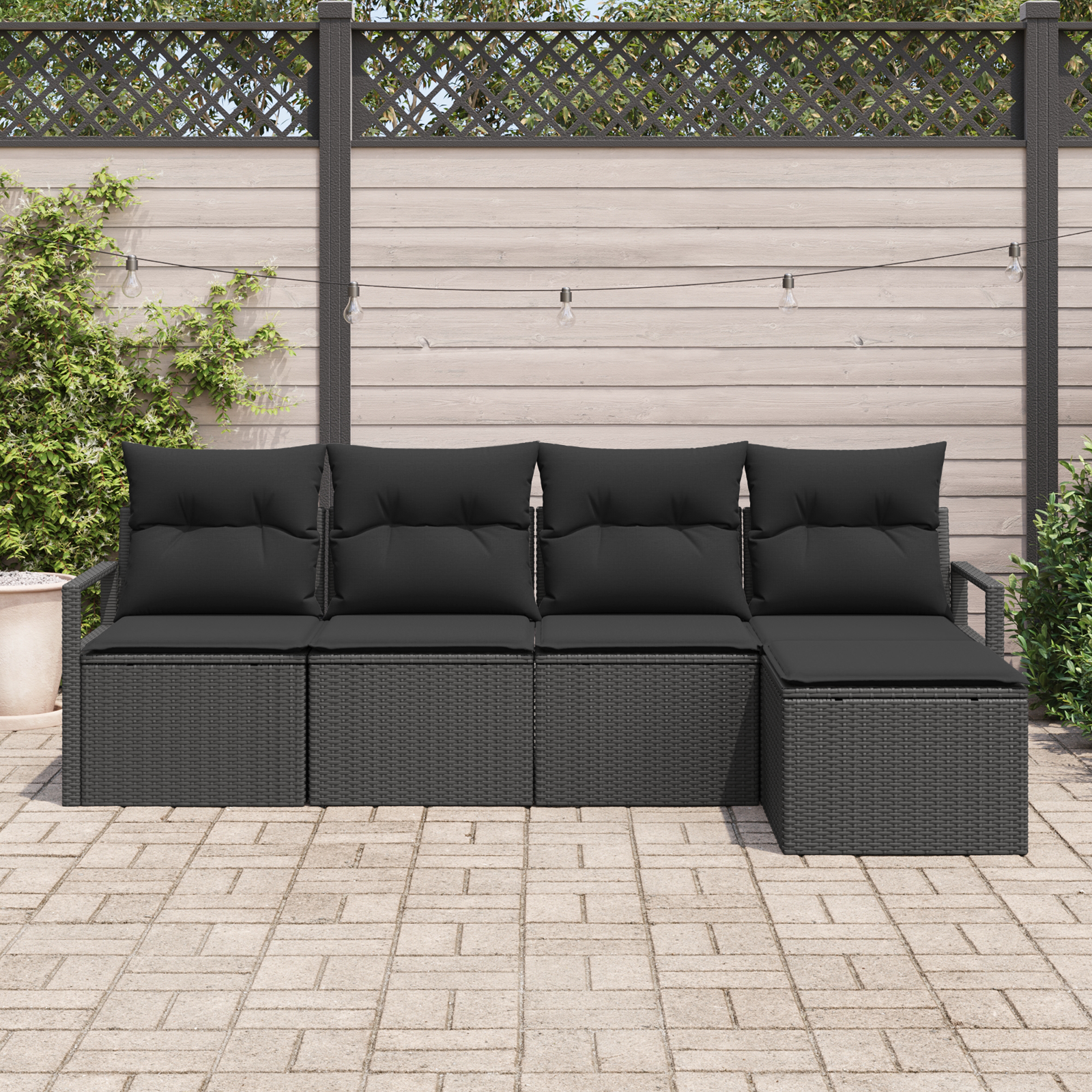 vidaXL 5-delige Tuinbankenset met kussens poly rattan zwart