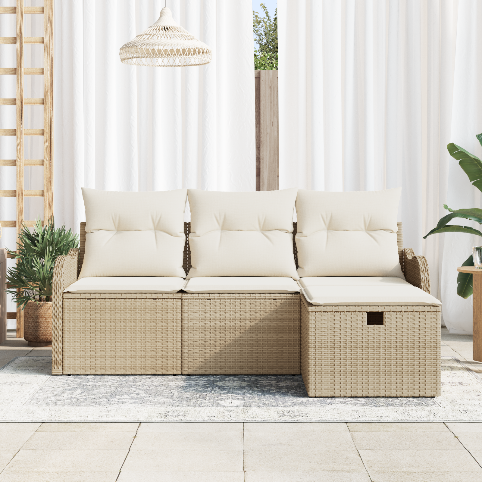 vidaXL 4-delige Tuin Sofa Set met Kussens - Beige Poly Rattan
