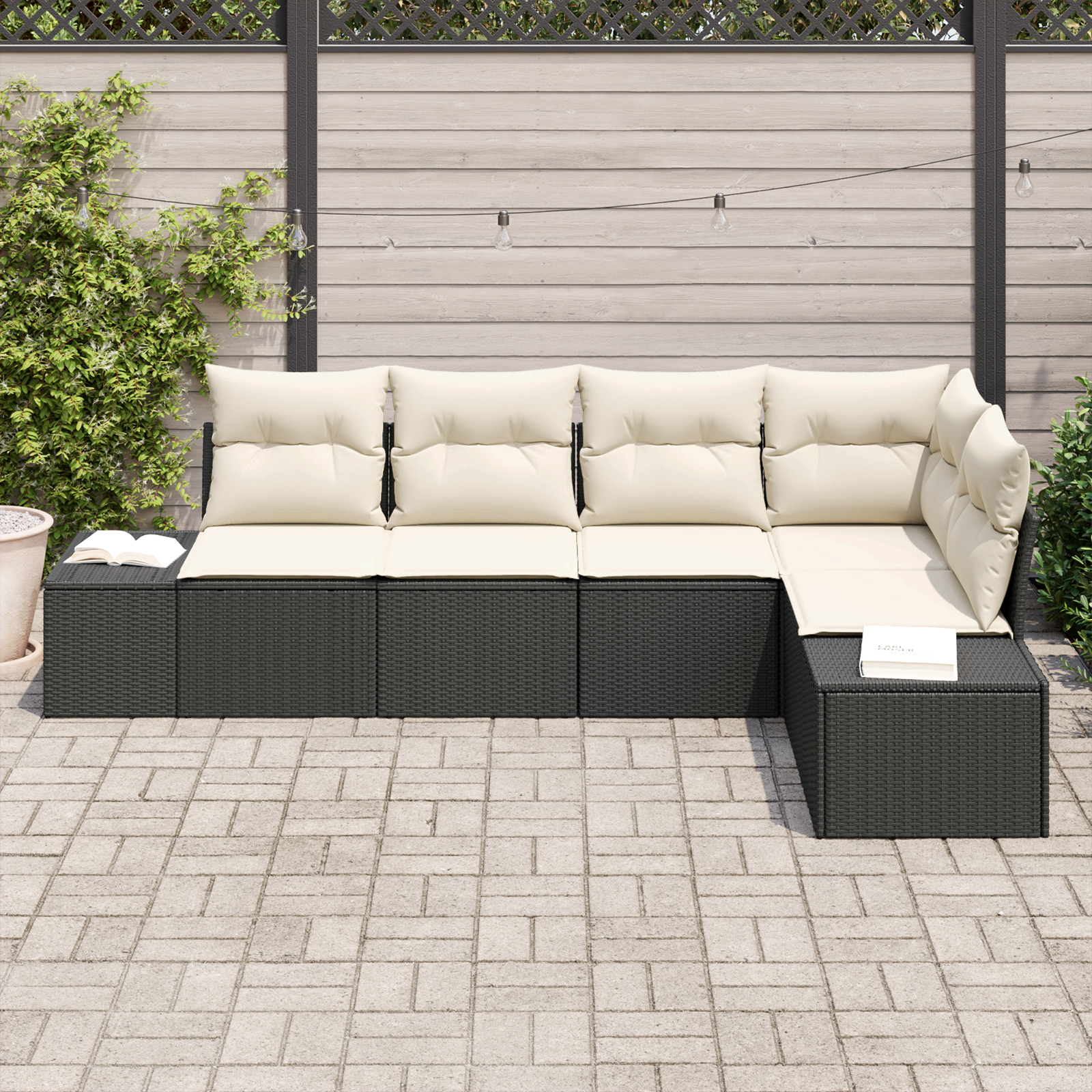 vidaXL 5-delige Tuinbankenset met kussens poly rattan zwart