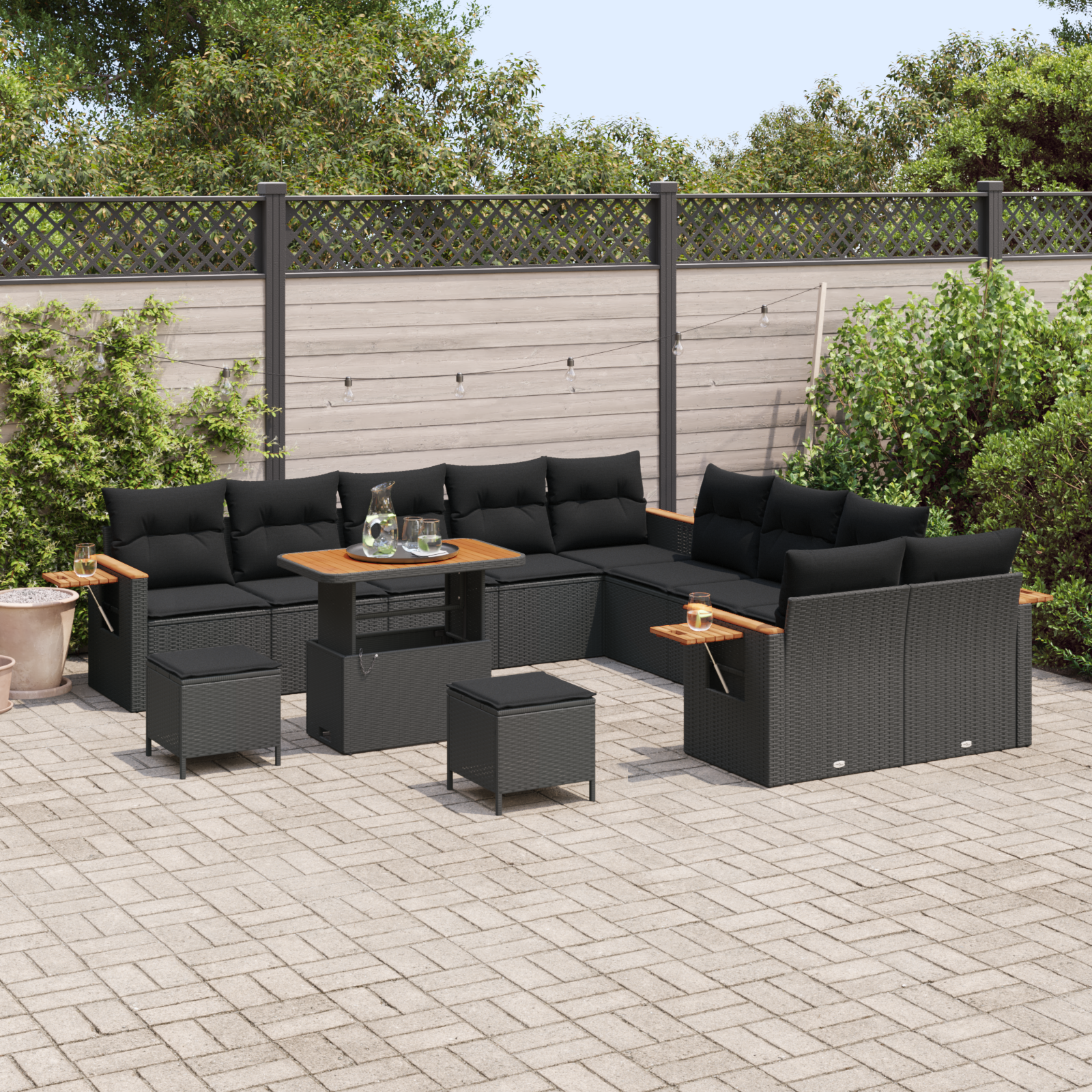 vidaXL 13-delige Tuinbankenset met kussens poly rattan acacia zwart