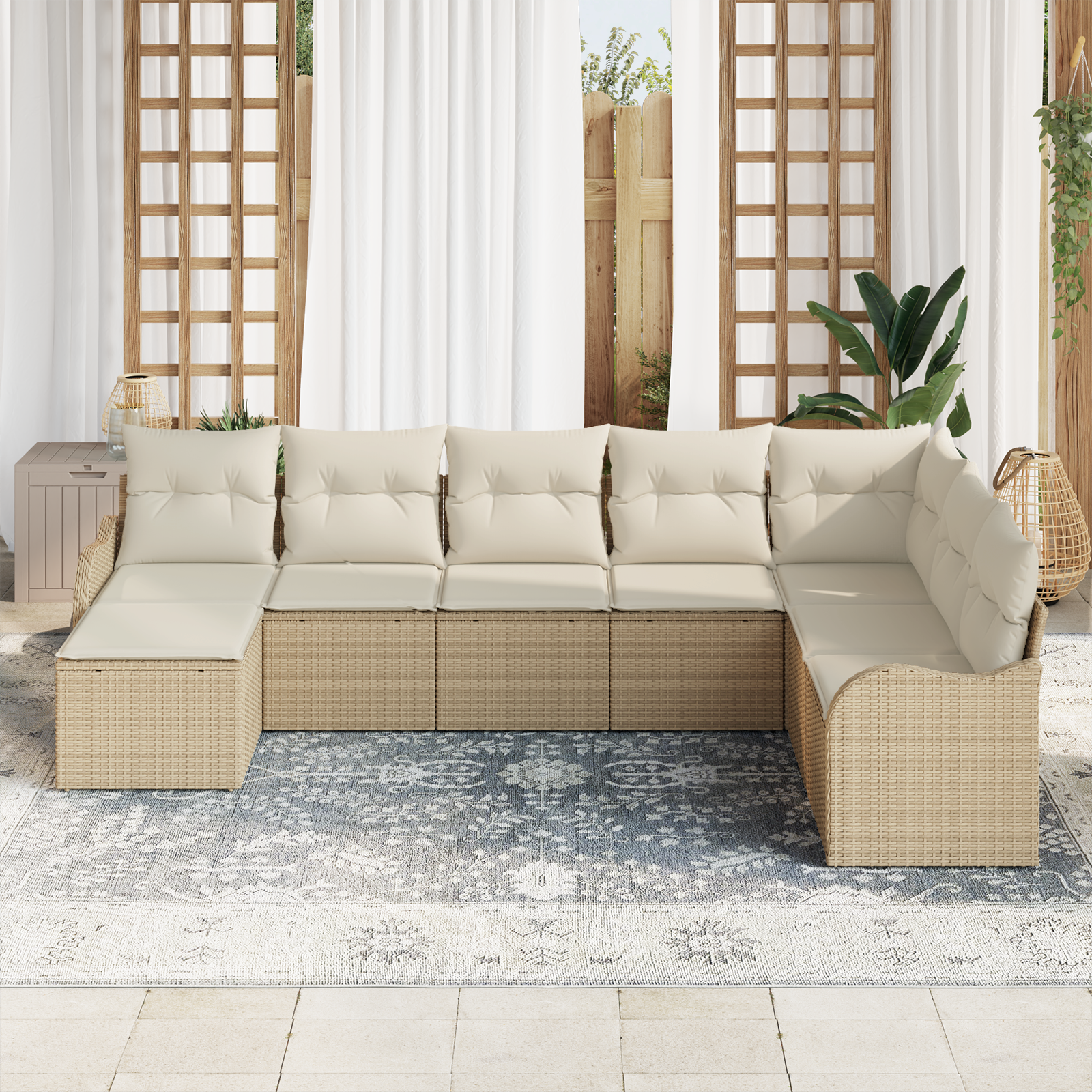 vidaXL 8-delige Tuinbankenset met kussens poly rattan beige