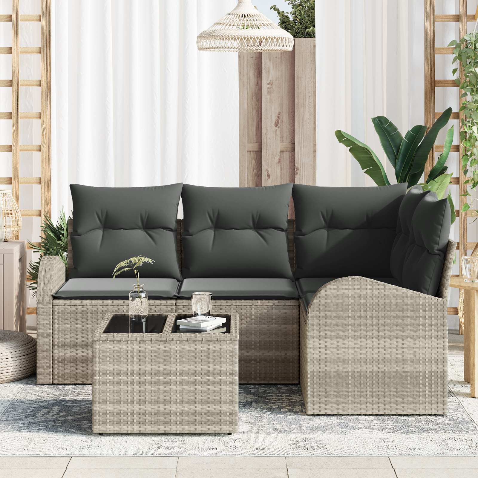 vidaXL 5-delige tuinset met kussens, grijs poly rattan