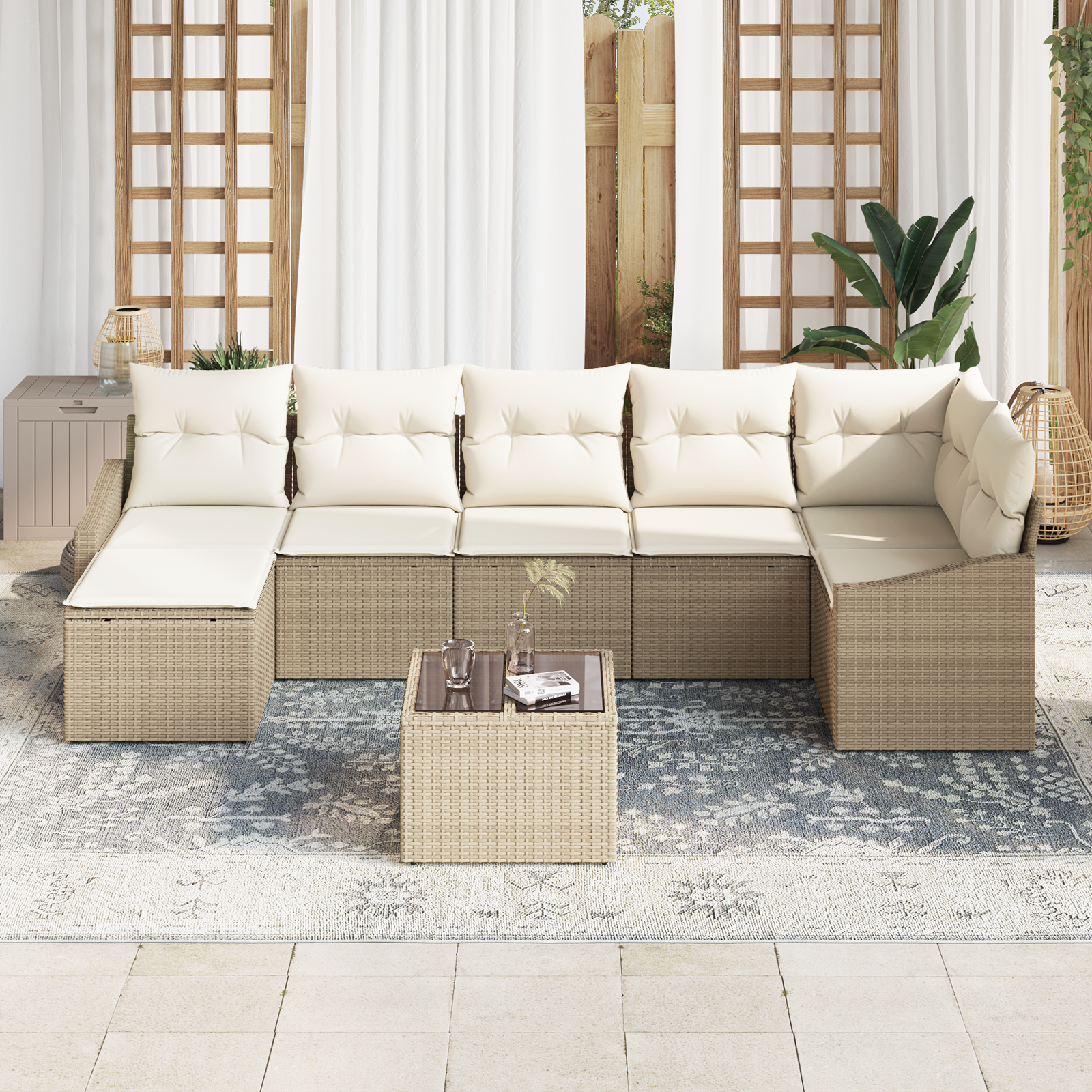 vidaXL 8-delige Tuinbankenset met kussens poly rattan bruin