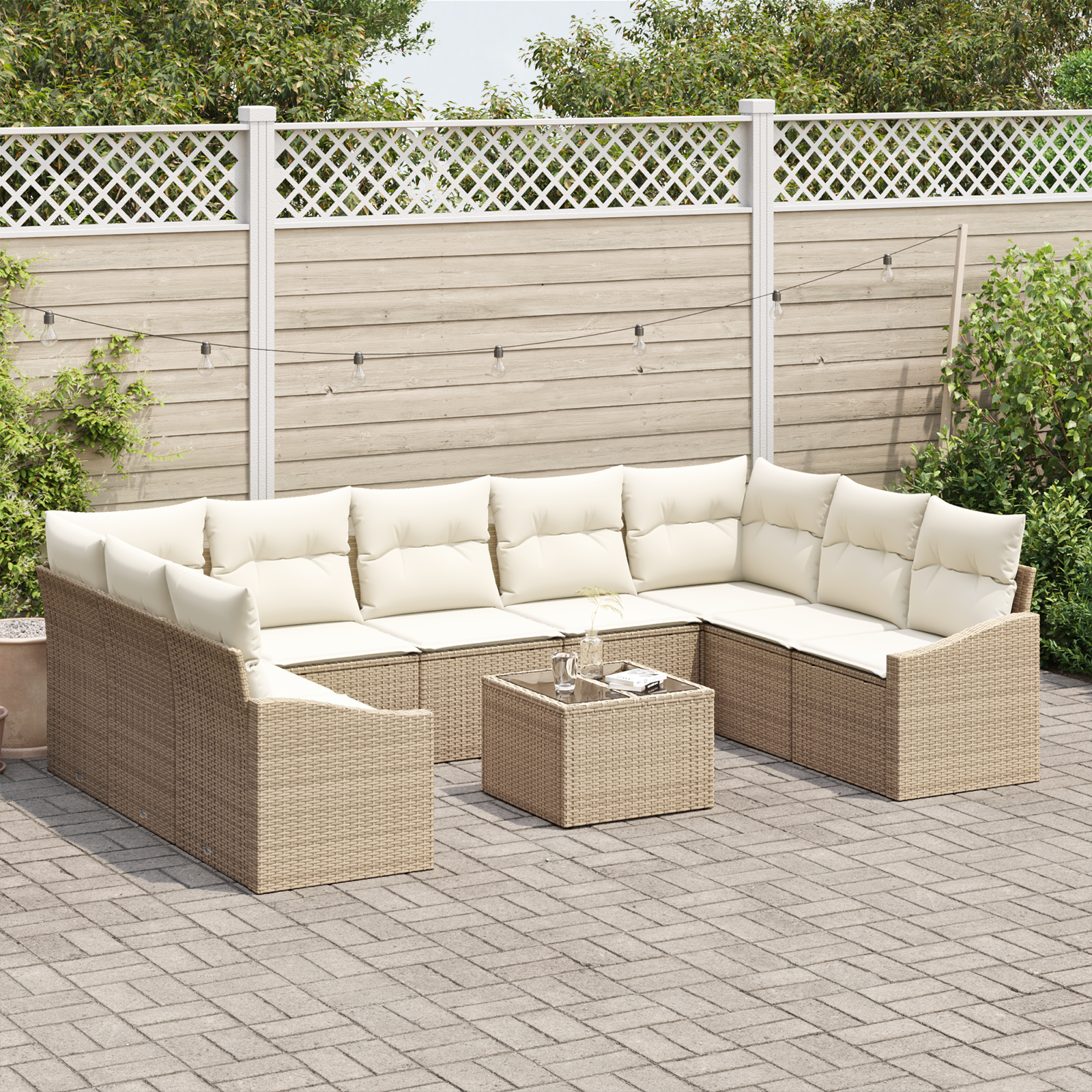 vidaXL 10-delige tuinset met kussens in bruin poly riet