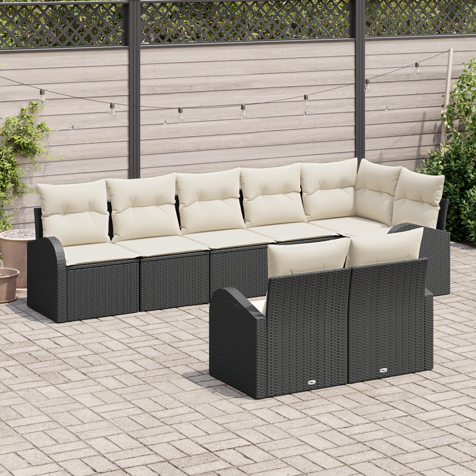 vidaXL 8-delige Tuinbankenset met kussens poly rattan zwart