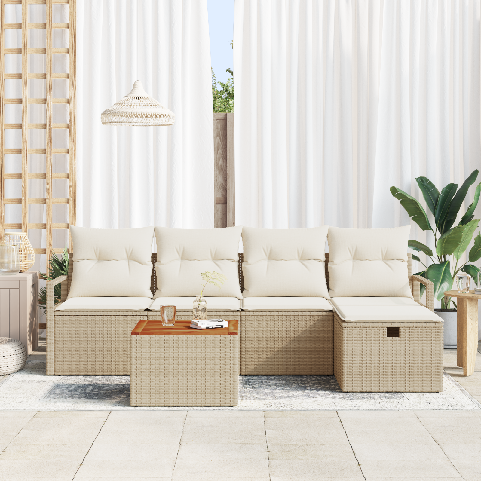 vidaXL 6-delige Tuinbankenset met kussens poly rattan beige