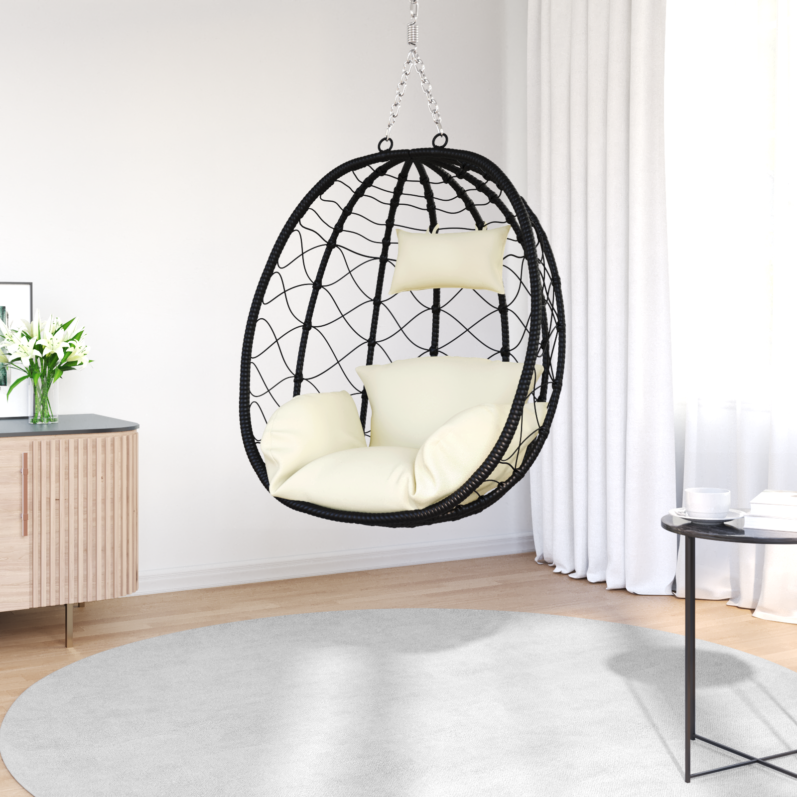 vidaXL Hangende Eivormige Stoel Mand zonder Stand Crème Wit van Poly Rattan