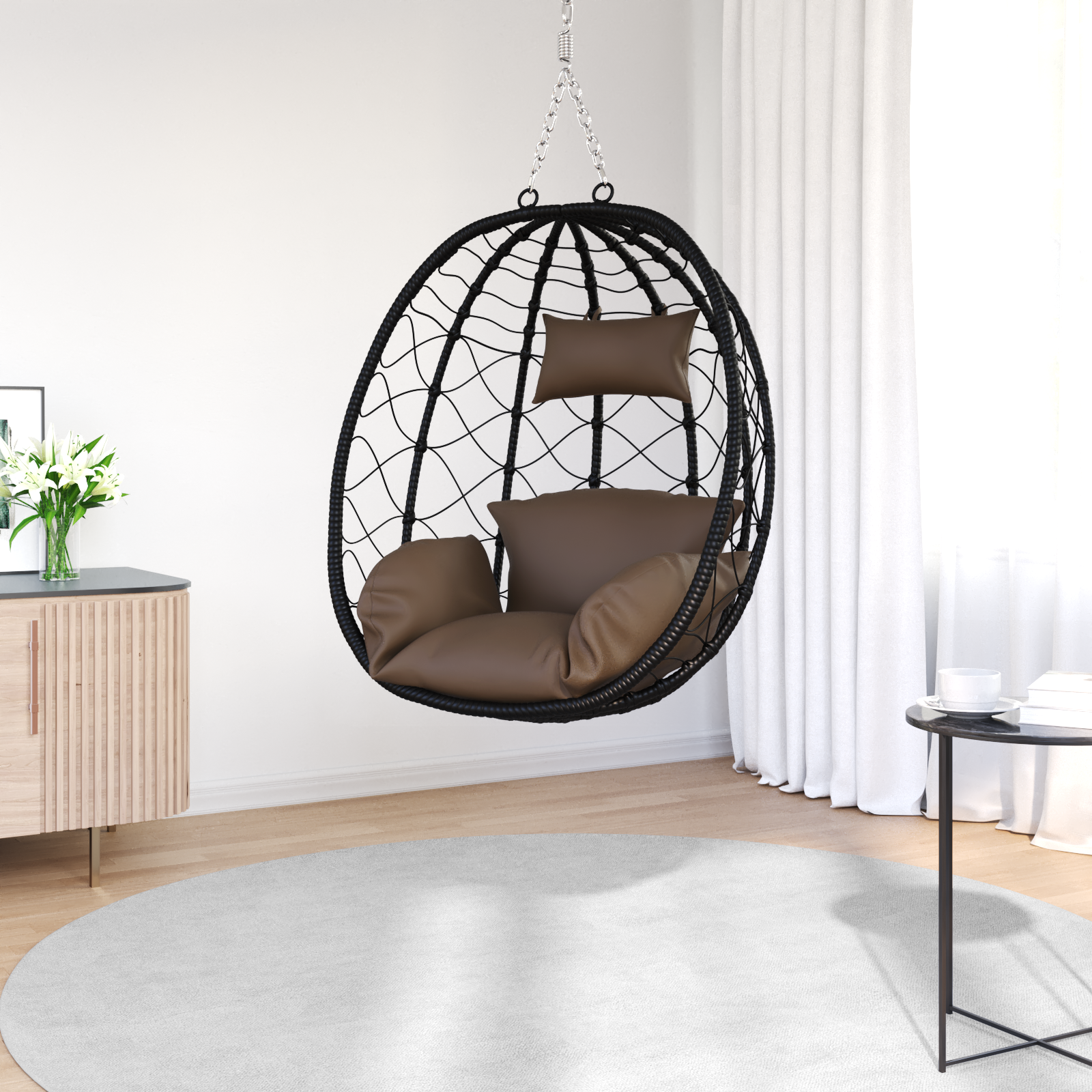 vidaXL Hangende Eivormige Stoel zonder Stand Koffie Poly Rattan