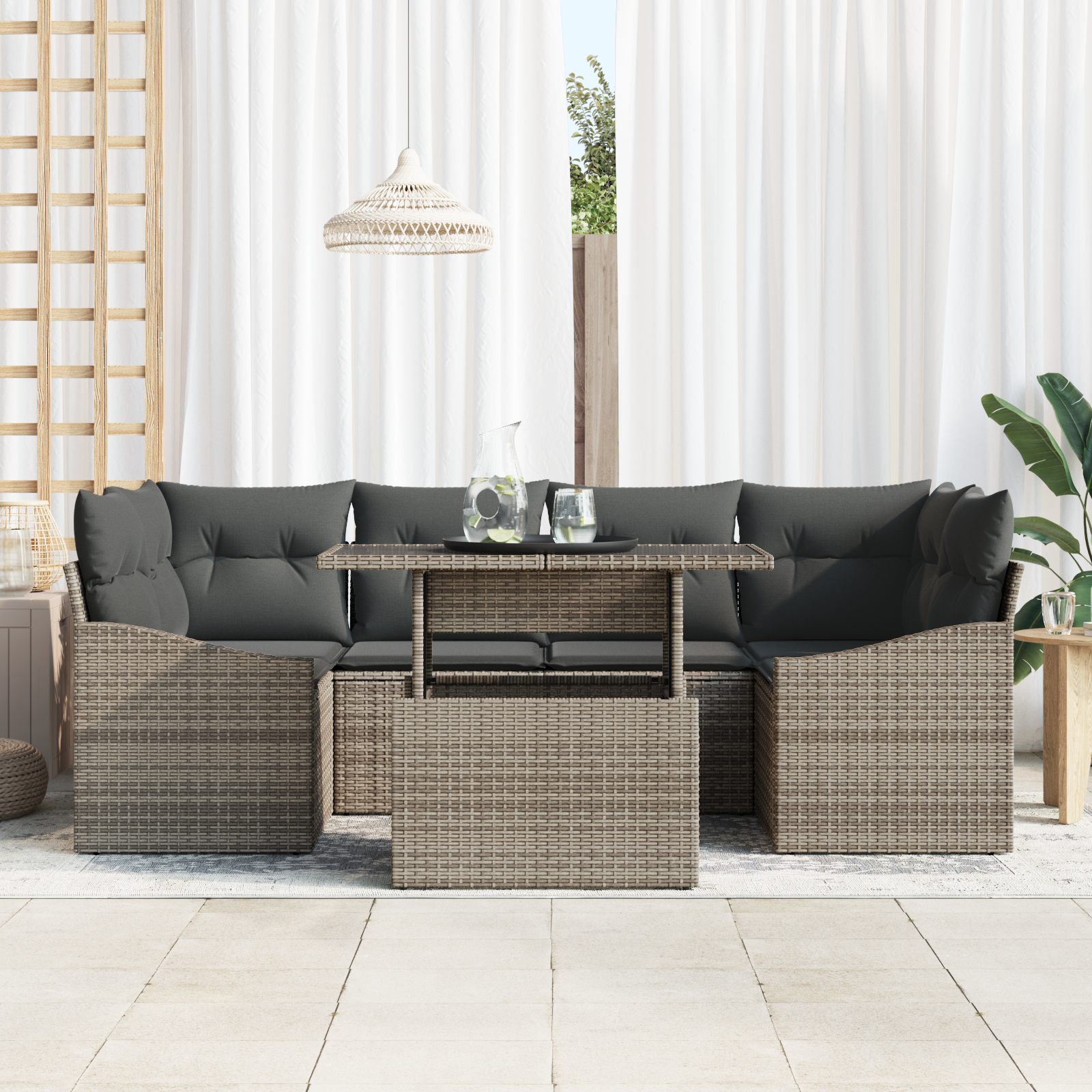 vidaXL 7-delige tuinsofa set met kussens - grijs poly rattan