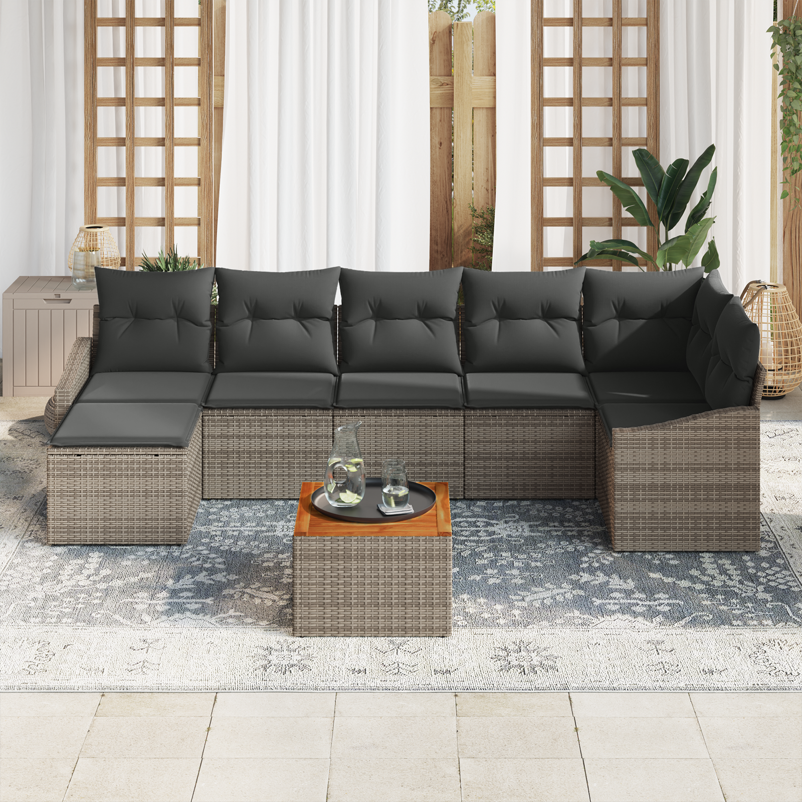 vidaXL 8-delige tuinsofa set met kussens grijs poly rattan acacia