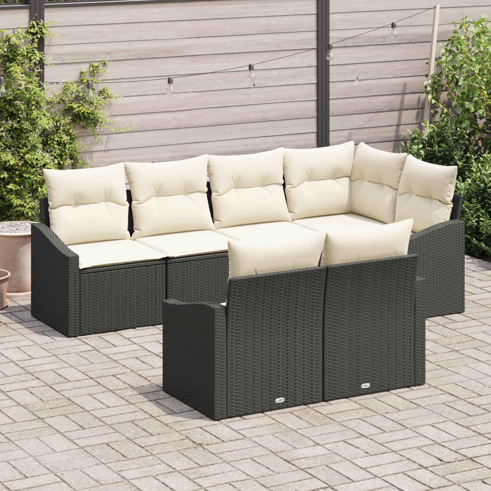vidaXL 7-delige Tuinset met kussens poly rattan zwart