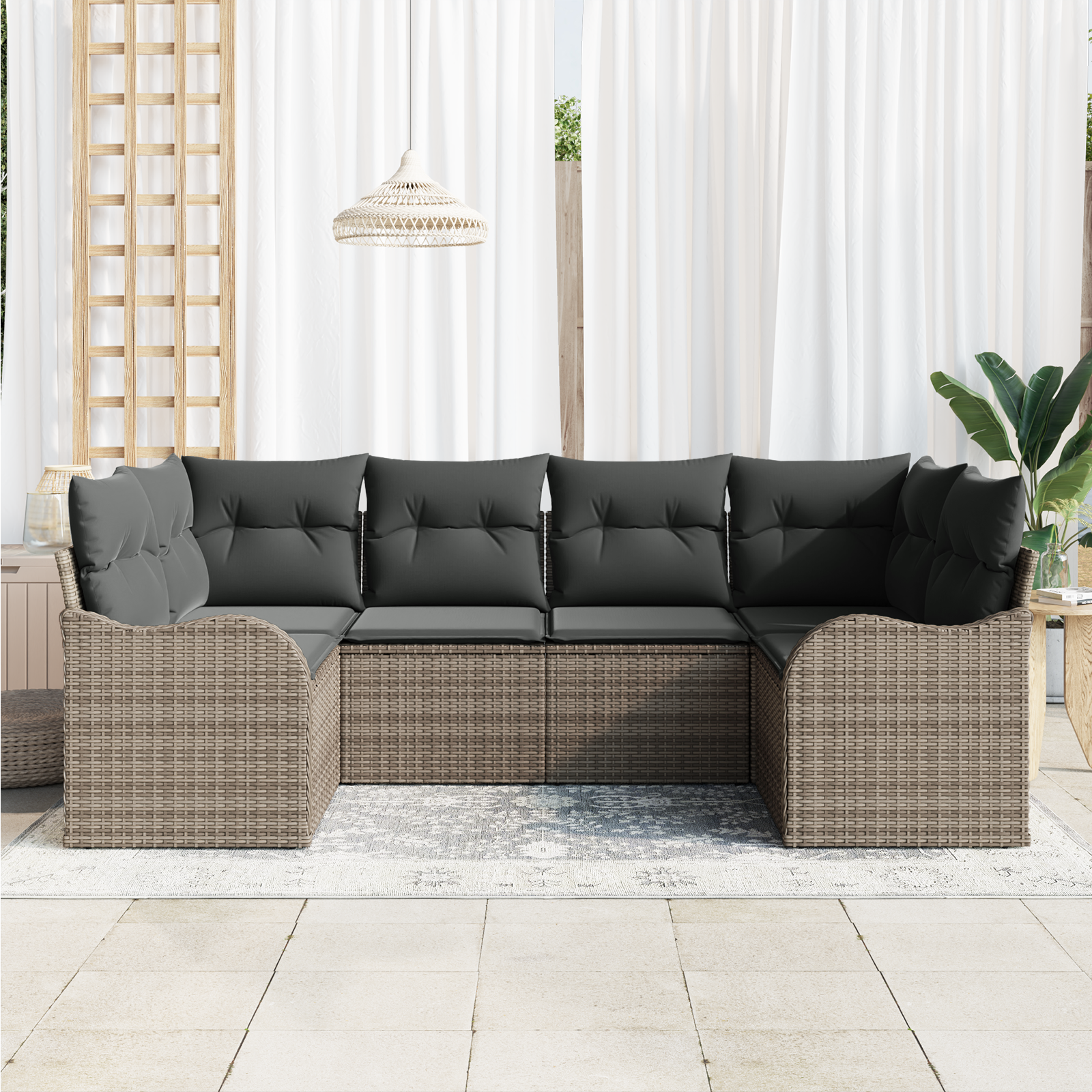vidaXL 6-delige tuinset met kussens - Grijs Poly Rattan