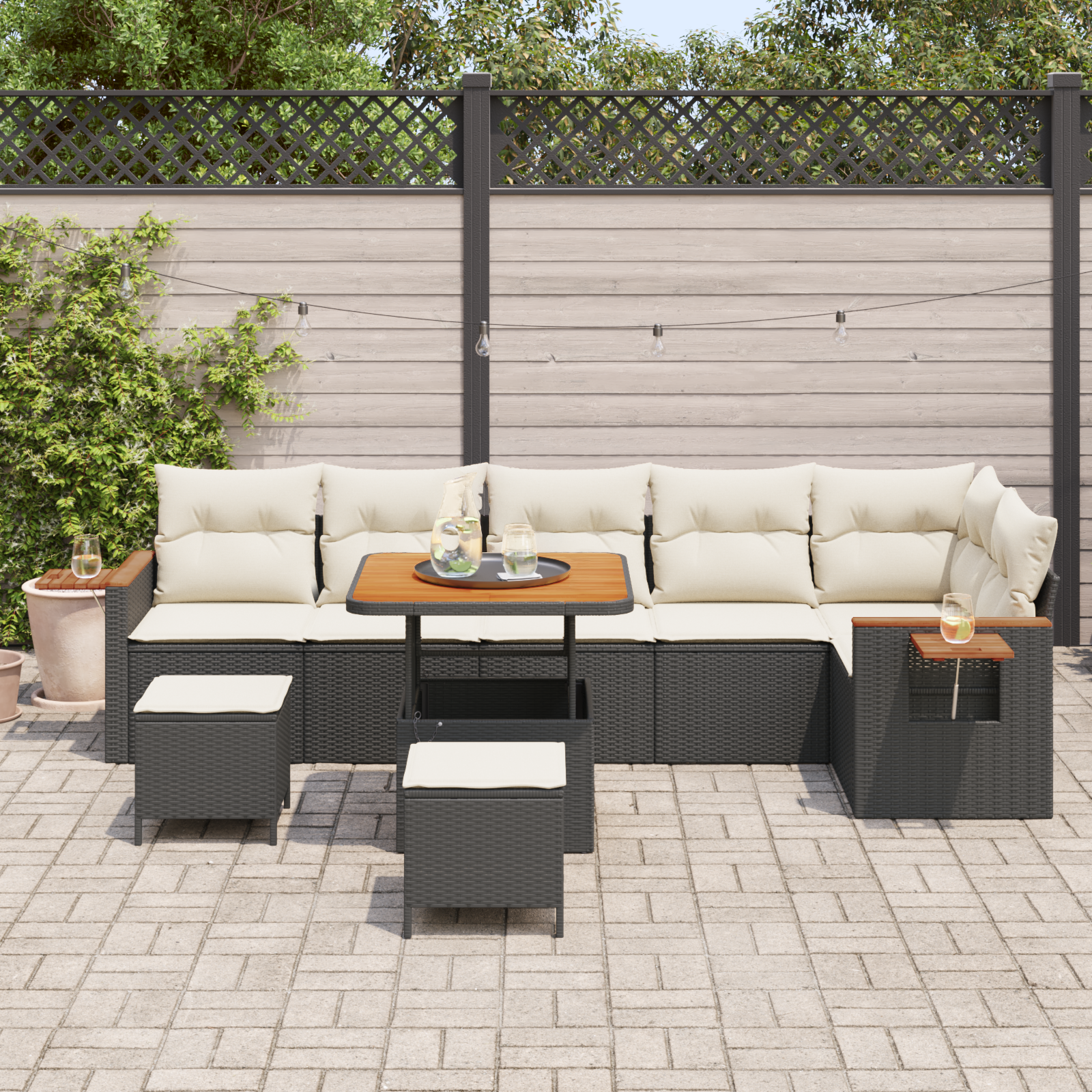 vidaXL 9-delige Tuinbankenset met kussens poly rattan acacia zwart