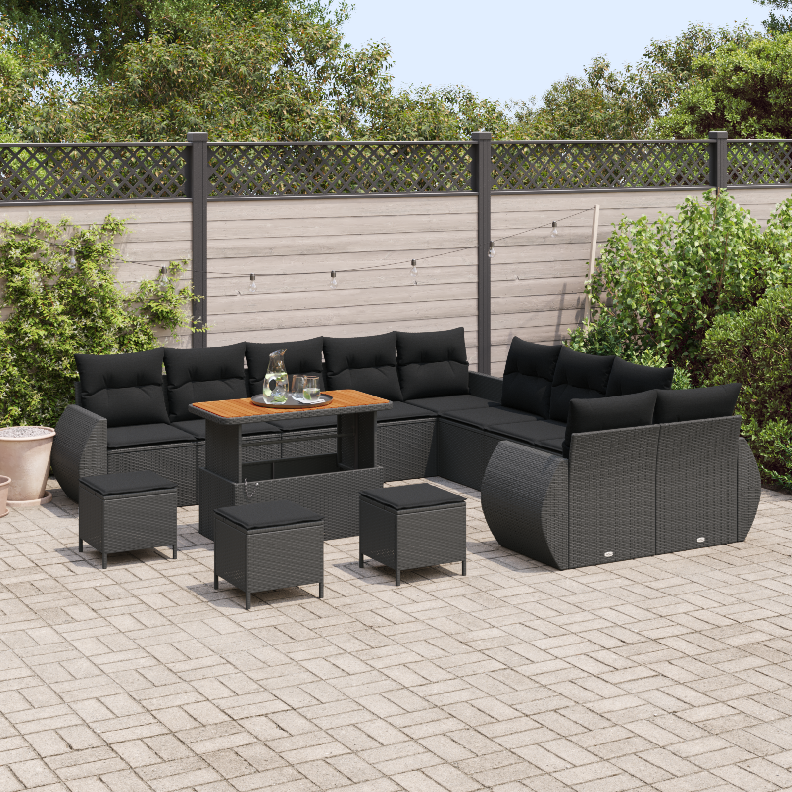 vidaXL 14-delige tuinset met kussens zwart poly rattan acacia