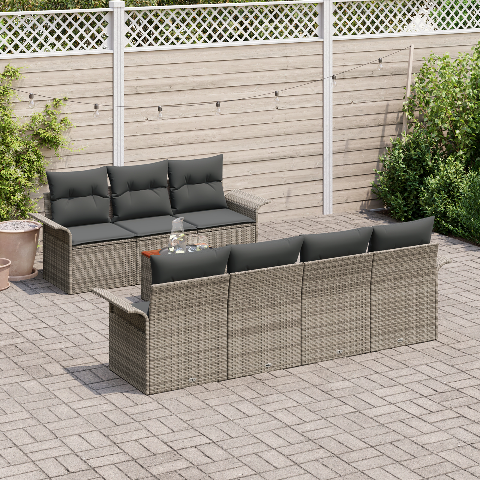 vidaXL 8-delige tuinset met kussens - grijs poly rattan en acaciahout