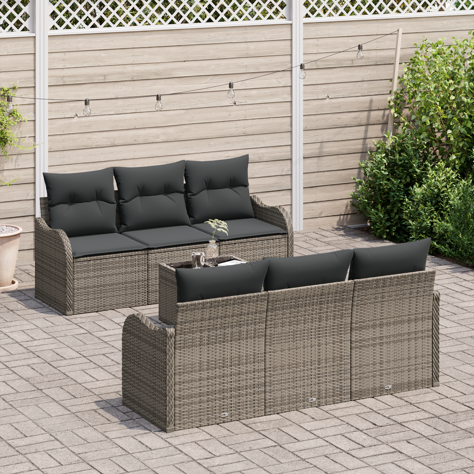 vidaXL 7-delige ligbed set met kussens grijs poly rattan