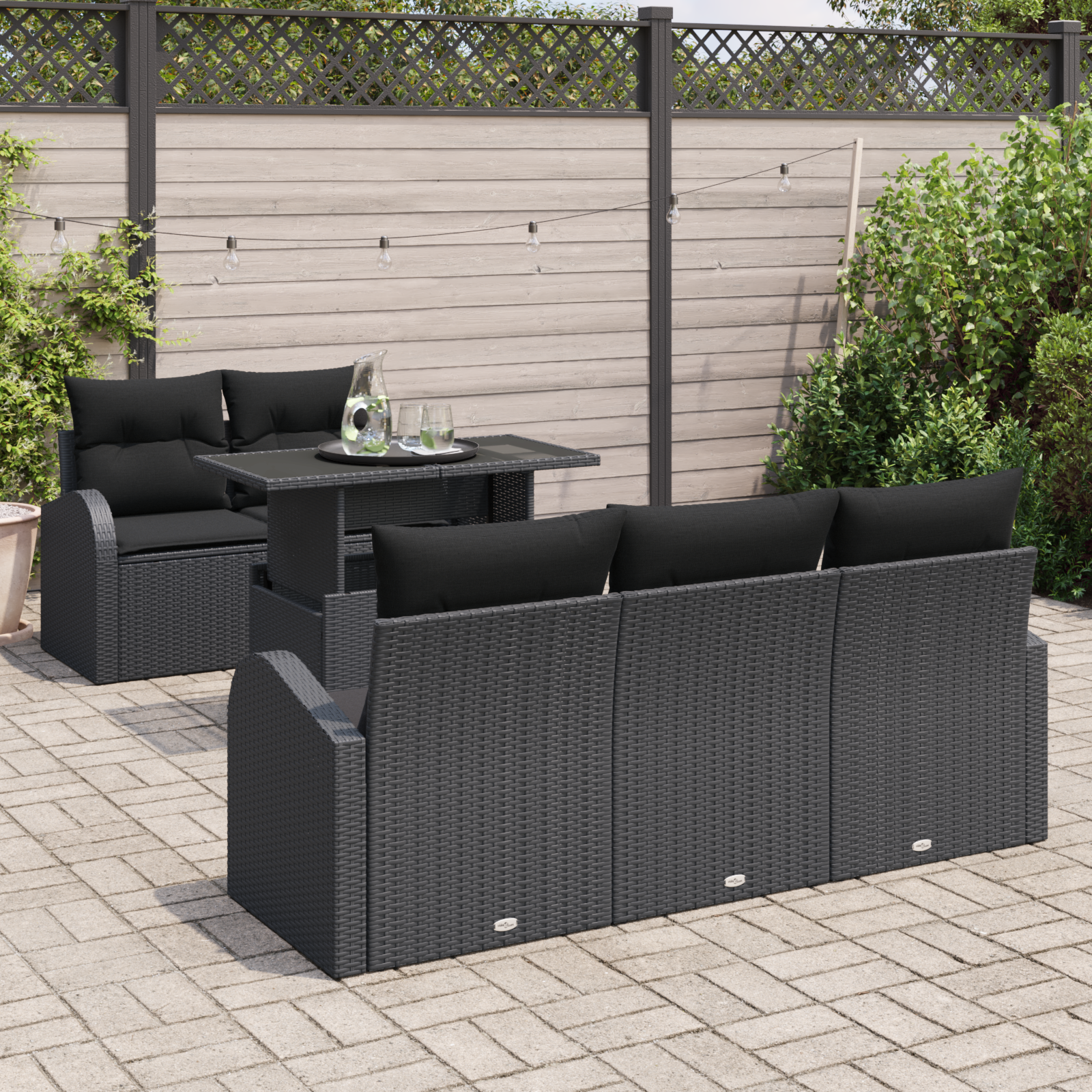 vidaXL 6-delige tuinsofa set met kussens zwart poly rattan