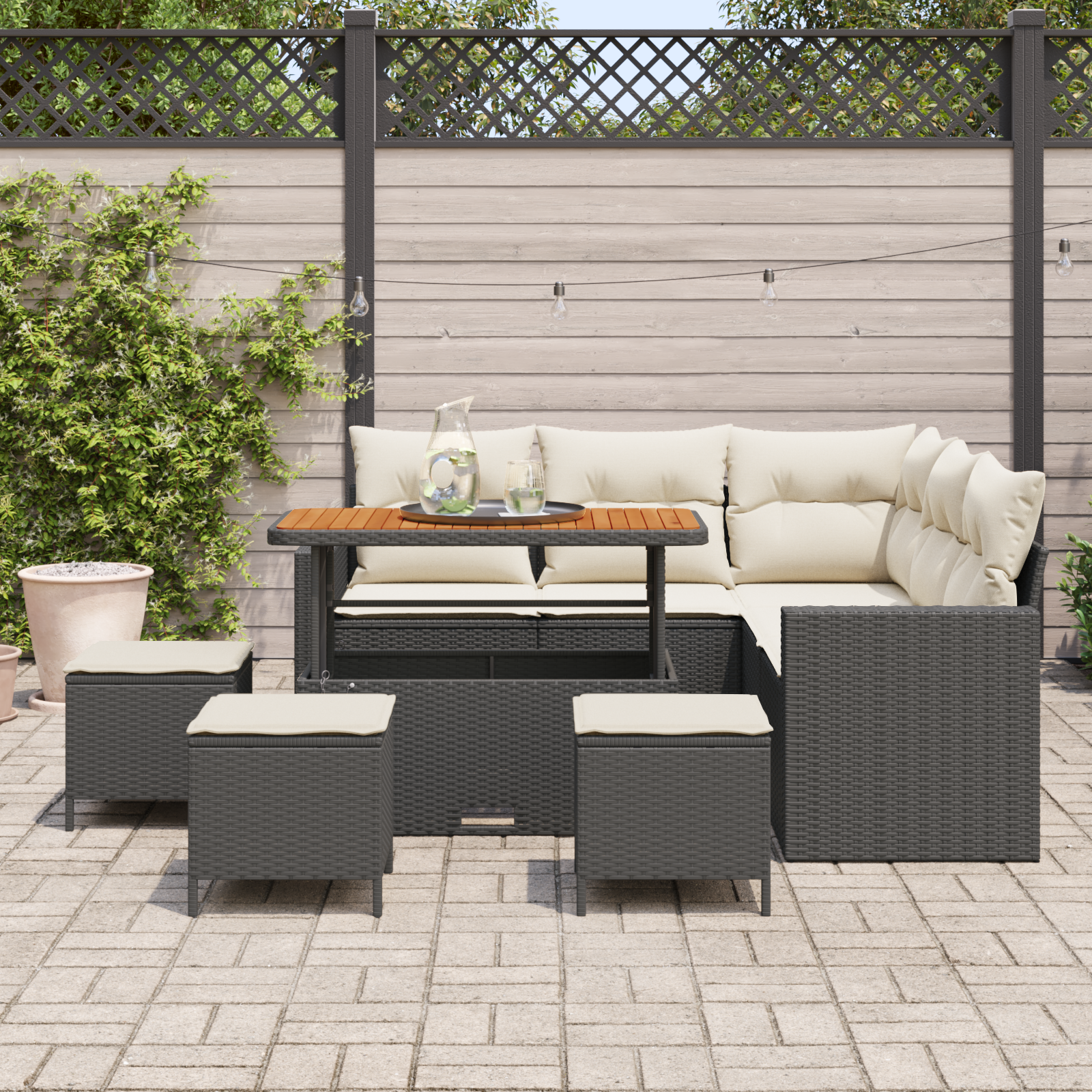 vidaXL 9-delig ligbedset met kussens zwart poly rattan acacia