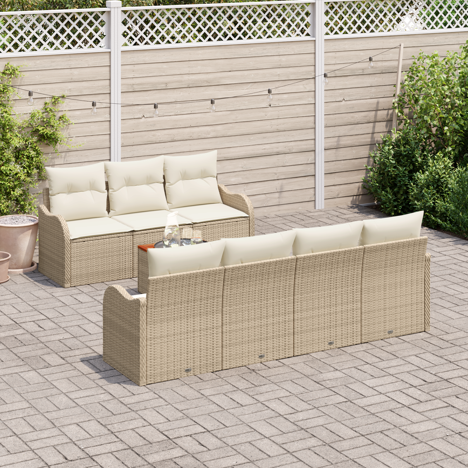 vidaXL 8-delige tuinset met kussens in beige poly rattan en acacia