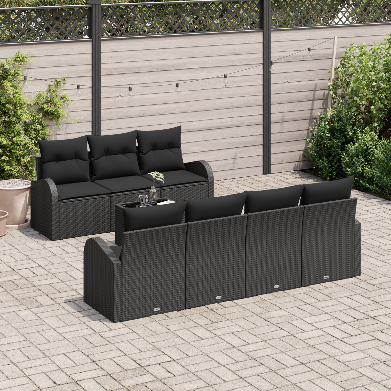 vidaXL 8-delige Tuinbankenset met kussens poly rattan zwart