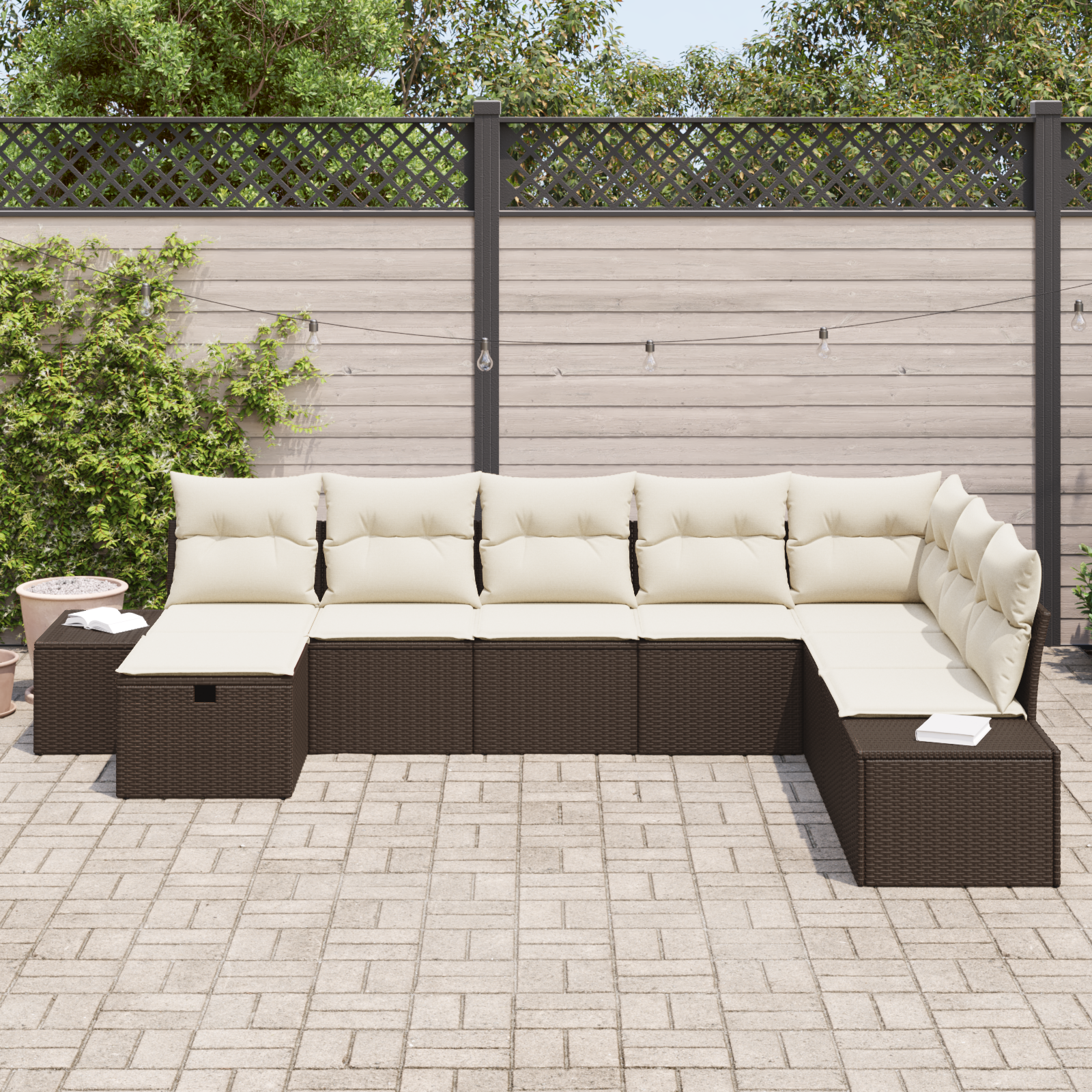vidaXL 8-delige Tuinbankenset met kussens poly rattan bruin
